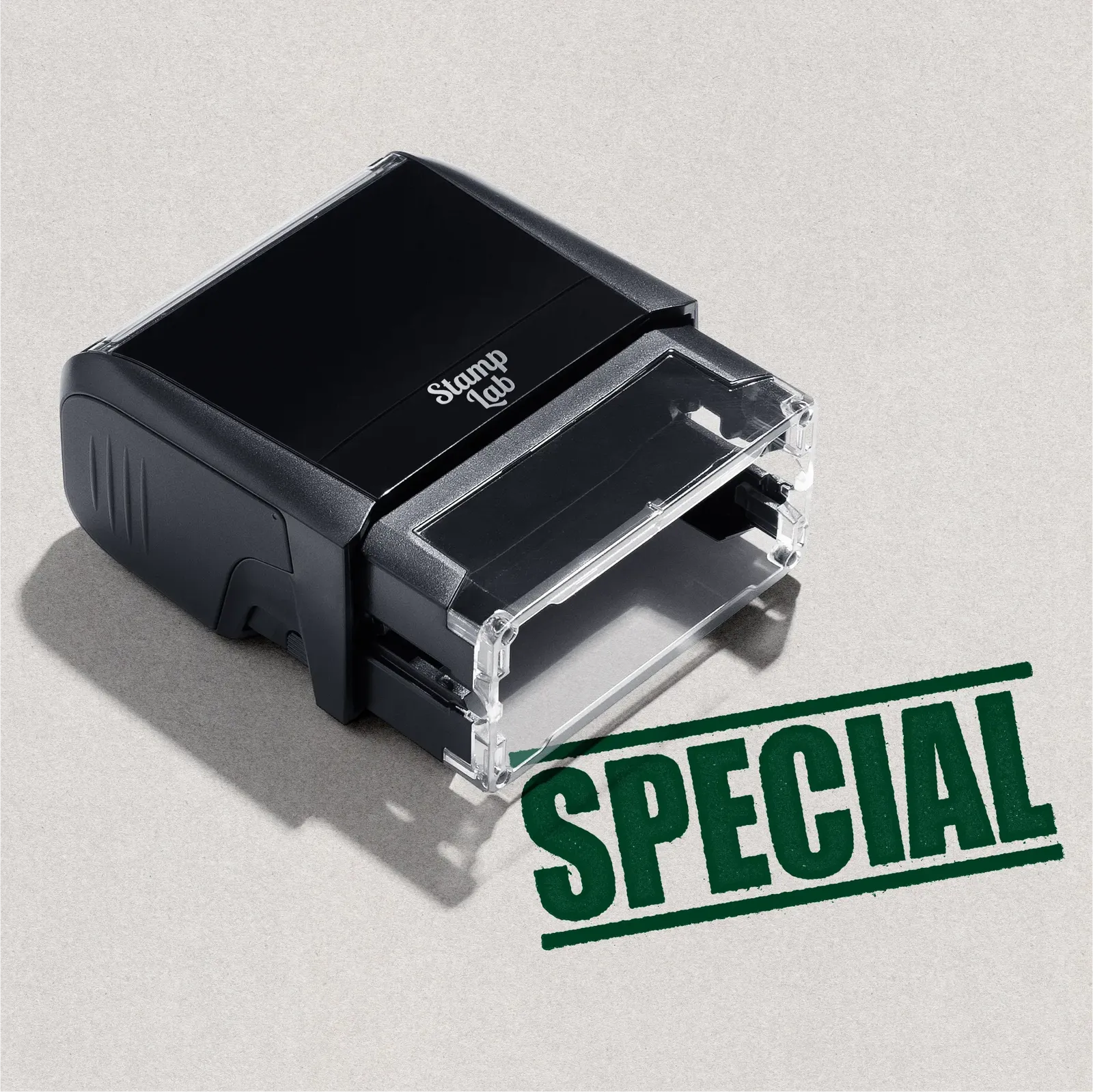 Self-inking "SPECIAL" stamp green ink