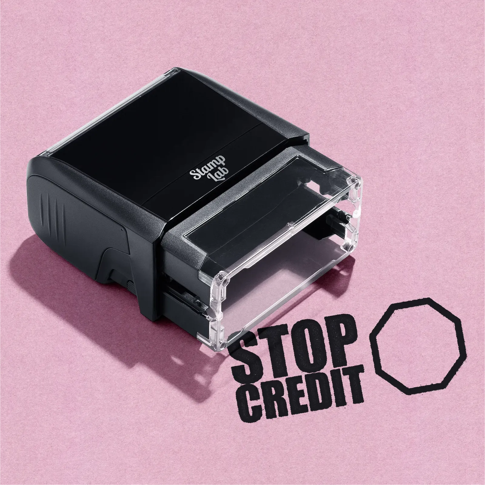Black Stop Credit rubber stamp Ready made design self inking