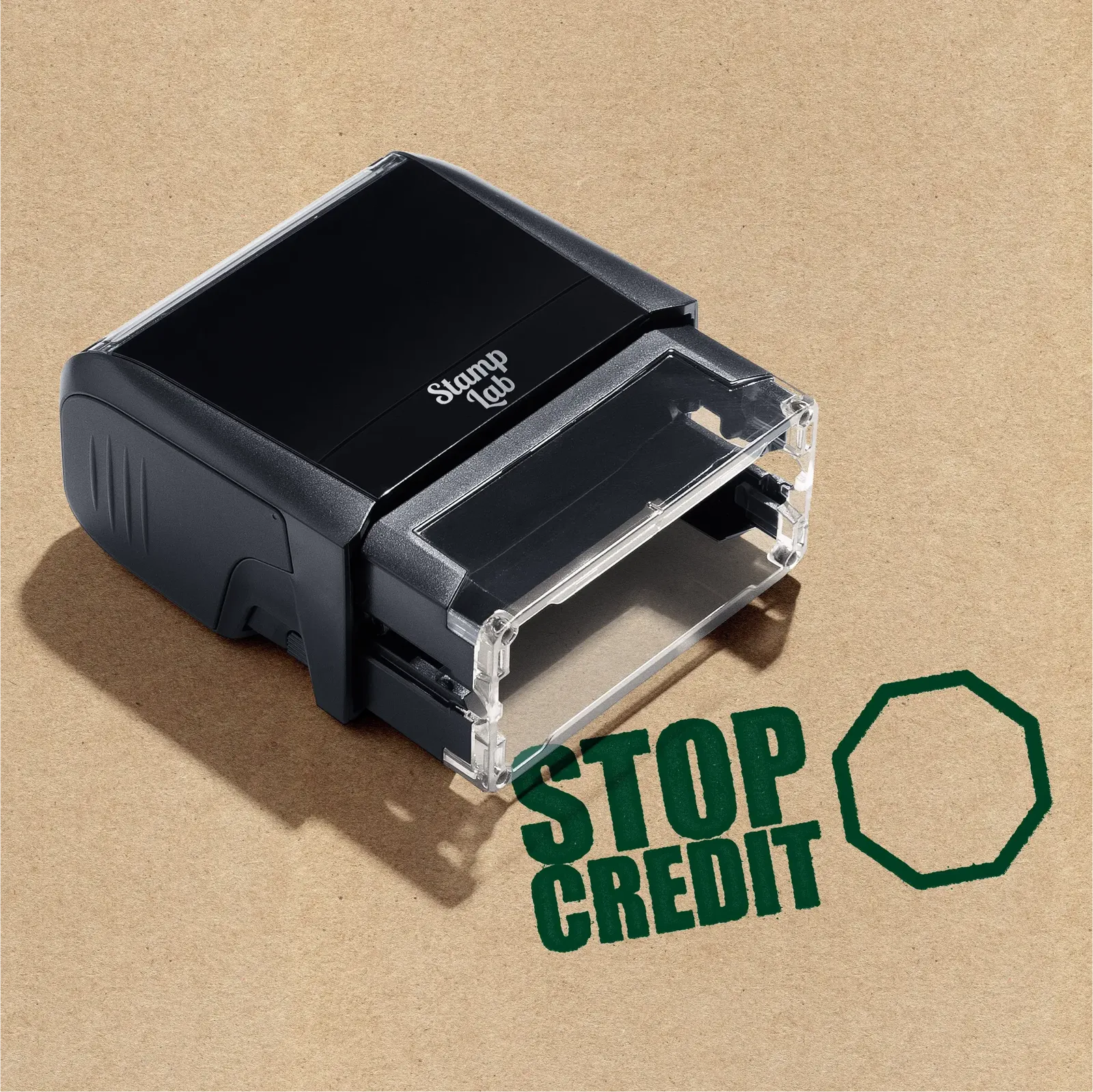 self-inking stop credit rubber stamp green ink