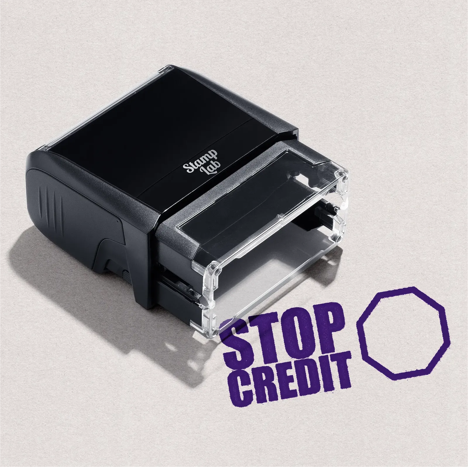 purple stop credit readymade design stamp