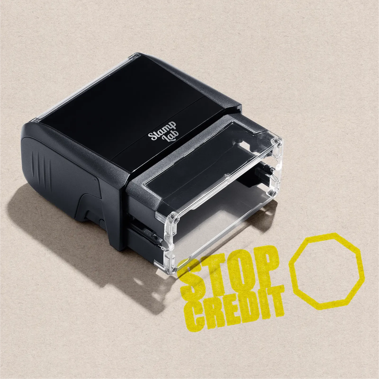 Self-inking rubber stamp Stop Credit design