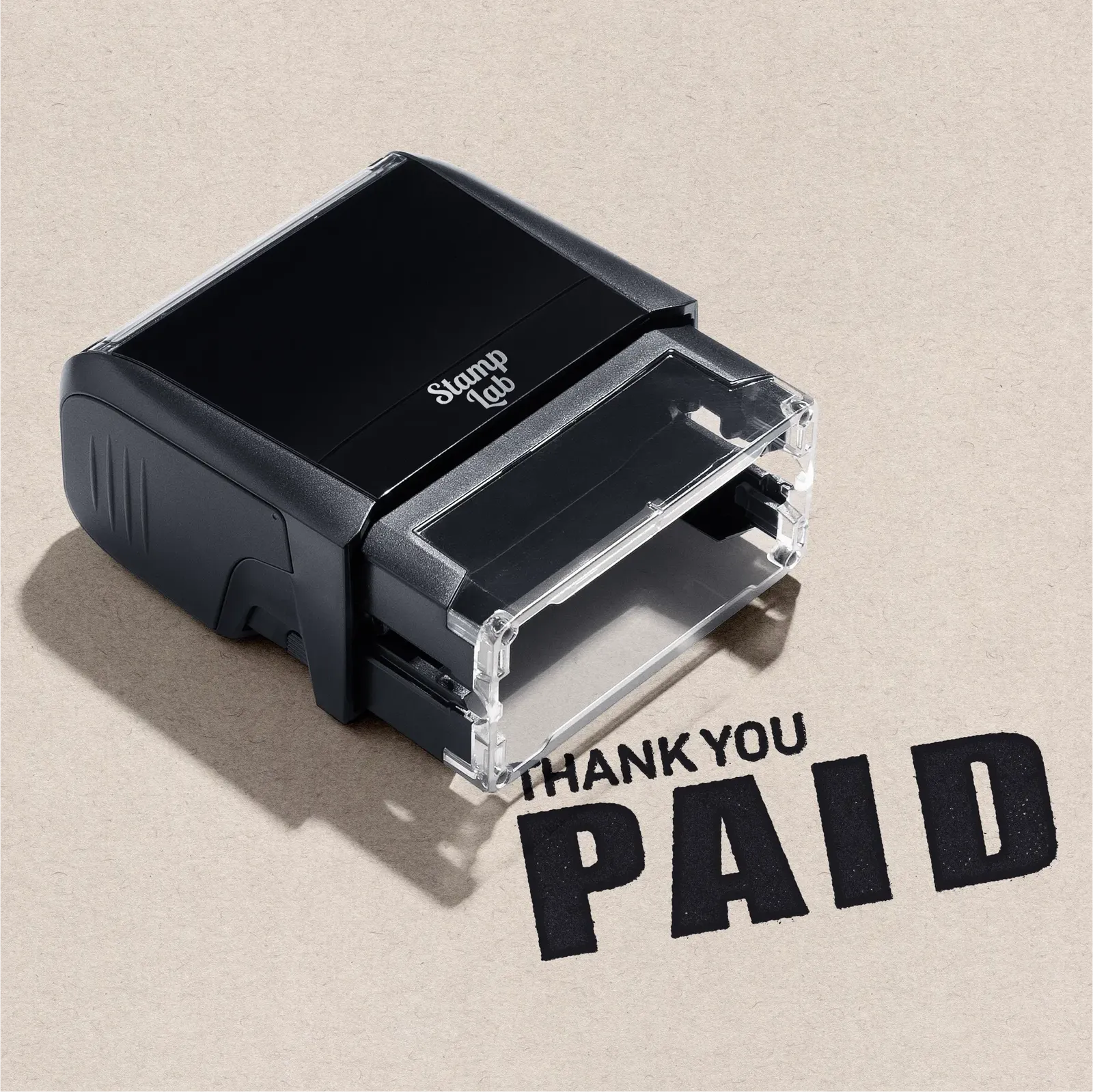 readymade Black stamp with 'Thank You Paid' text in black ink