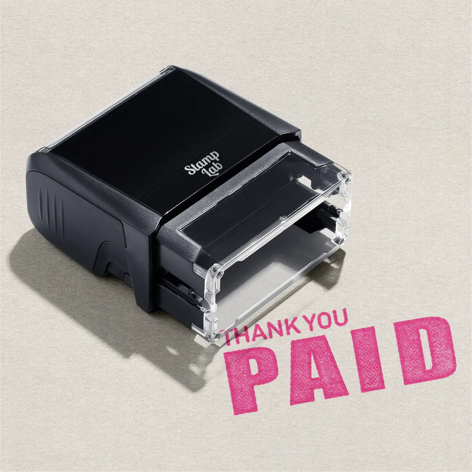 readymade "Thank you Paid" pre-inked stamp pink ink