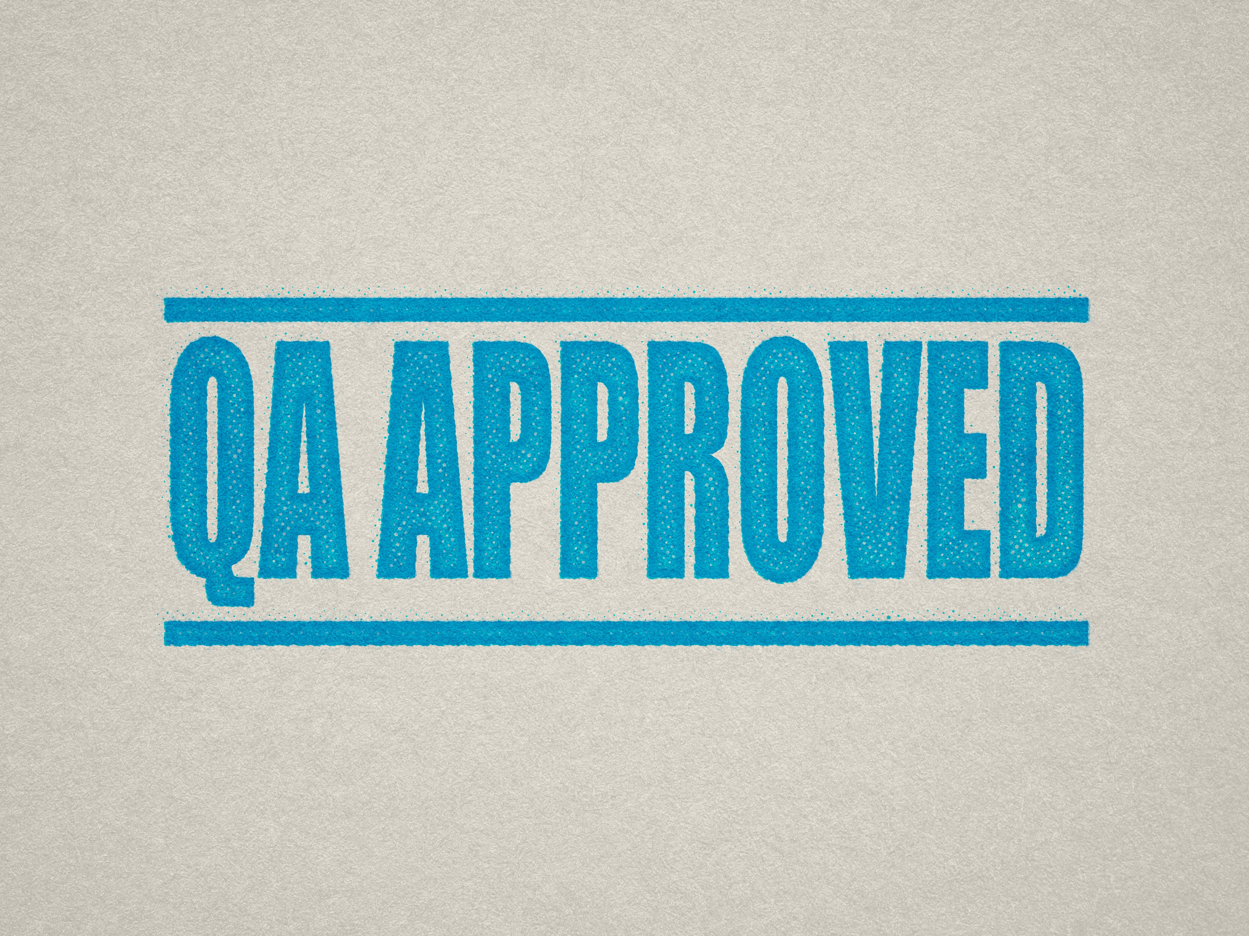 Example impression of our QA Approved self-inking ribber stamp in Turquoise ink, ready to use