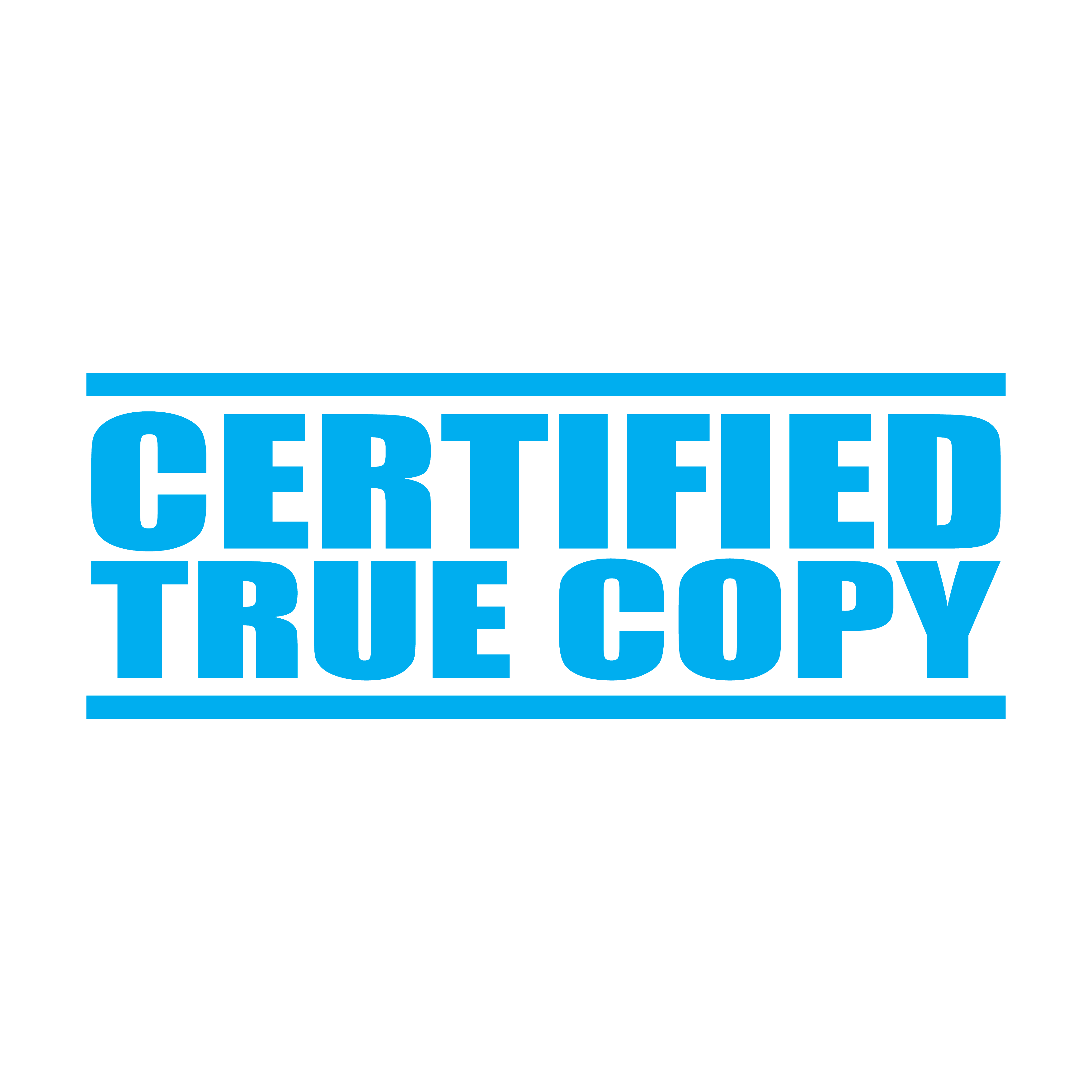 A turquoise self inking rubber stamp with the word 'Certified True Copy' printed in bold capital letters in turquoise ink. stampers hand stamp office business inventory documents self inking prefill refillable stamps stamping