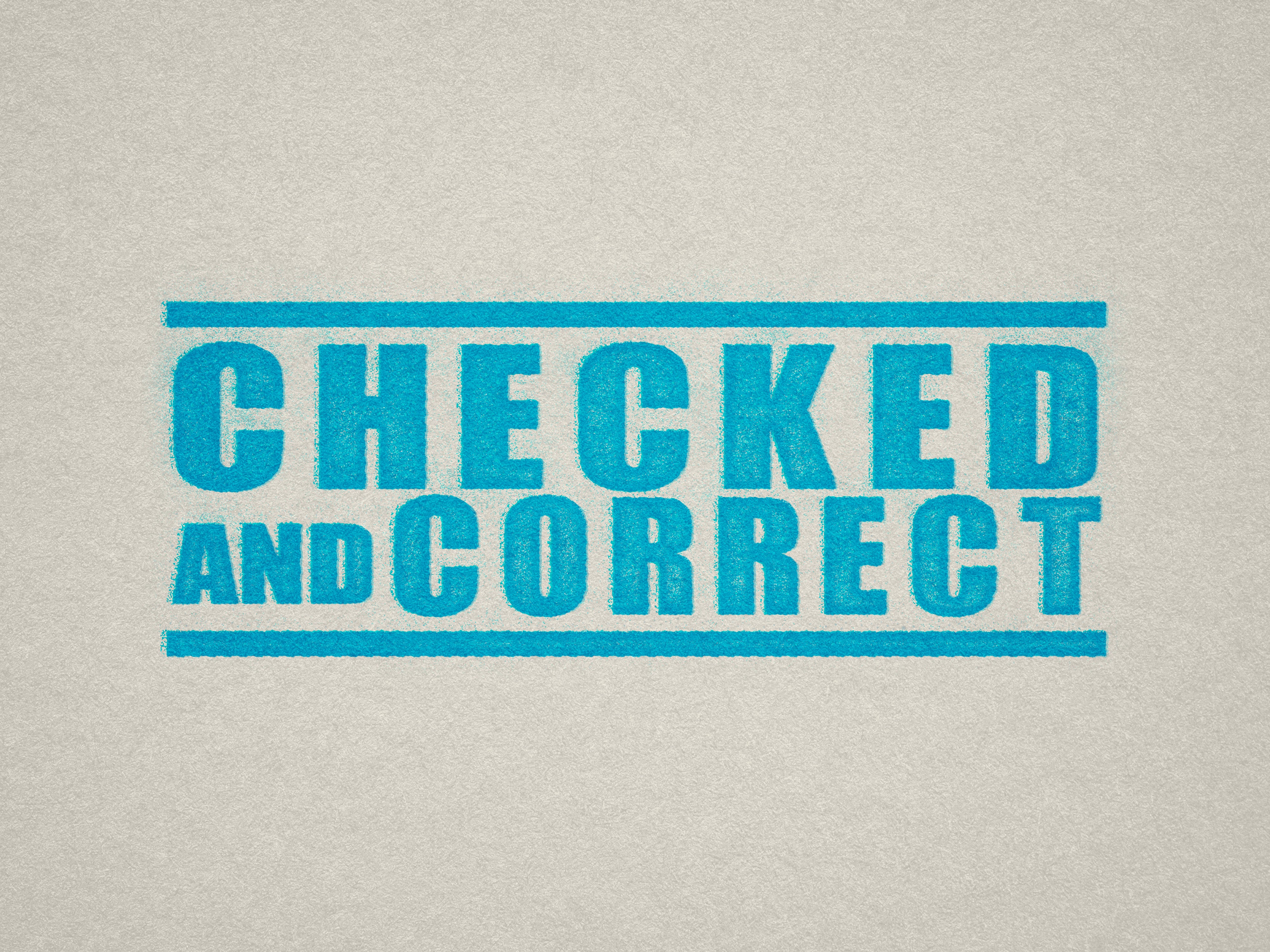 readymade office stamp Checked and Correct design in Turquoise ink