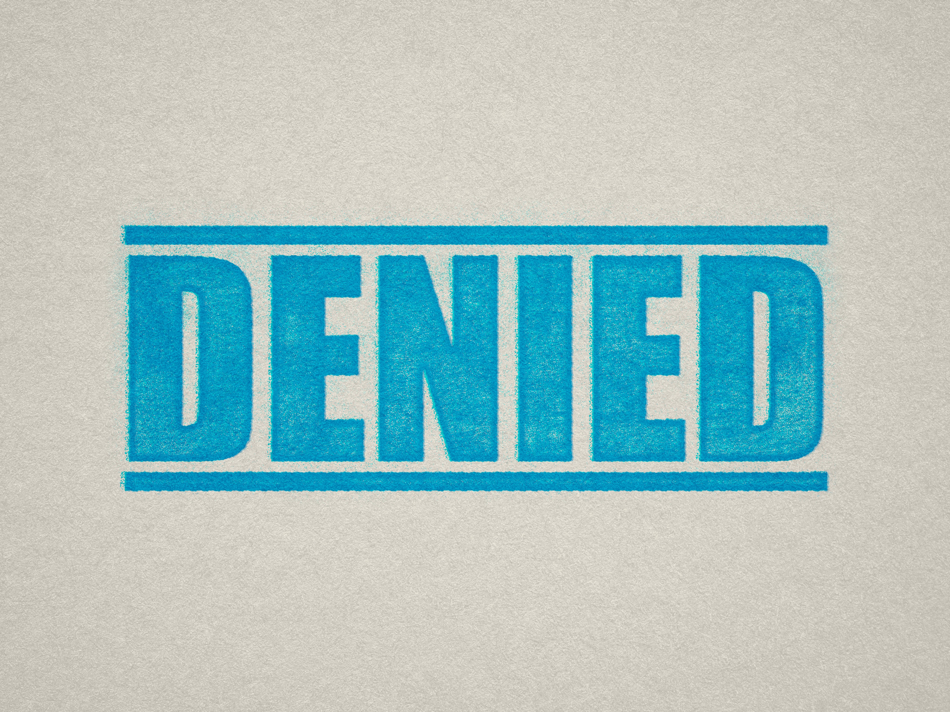 mock up design of 'Denied' rubber stamp turquoise ink in paper background stampers hand stamp office business inventory documents self inking prefill refillable stamps stamping