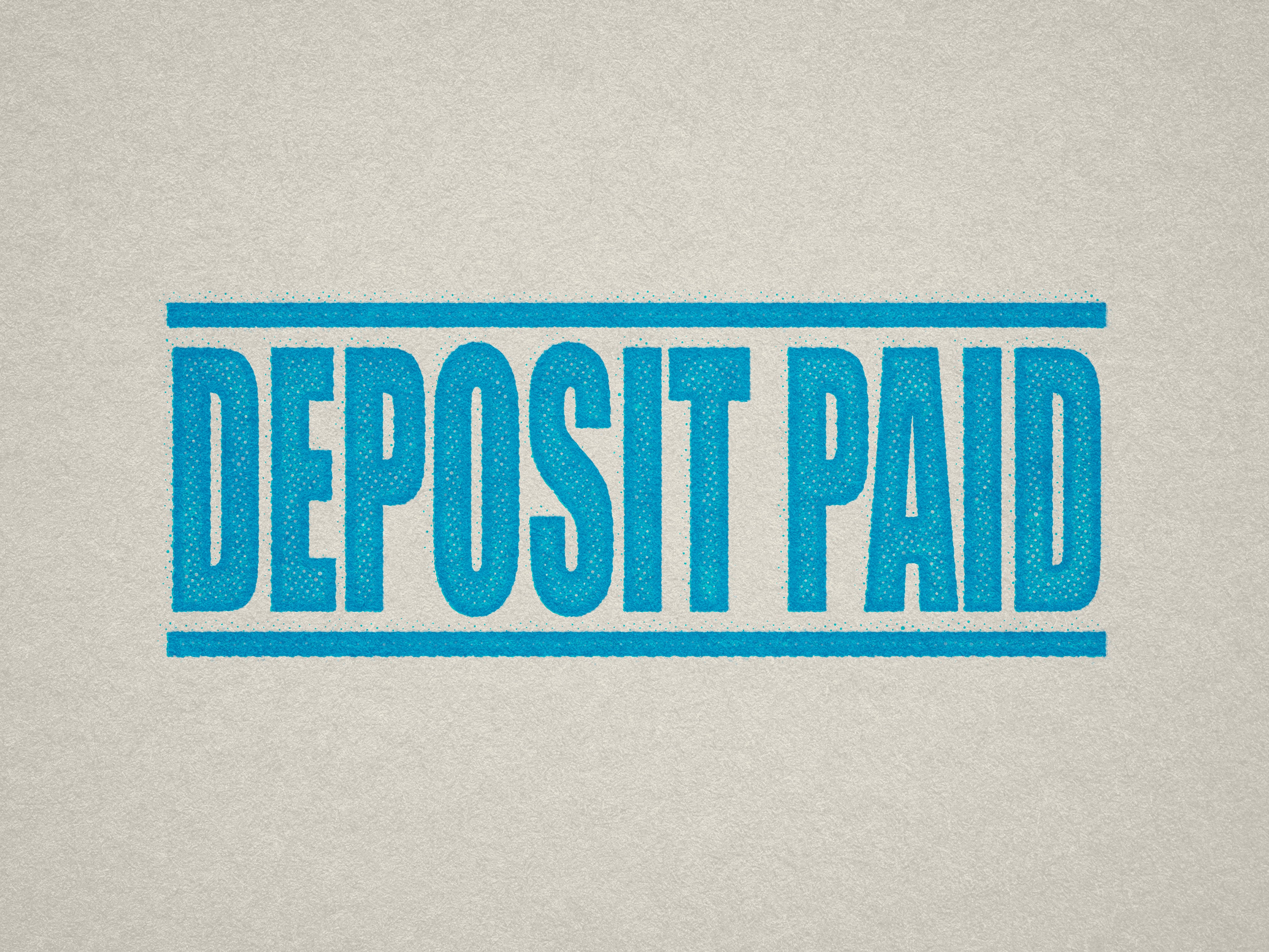 mock up design of 'Deposit Paid' rubber stamp turquoise ink in paper background stampers hand stamp office business inventory documents self inking prefill refillable stamps stamping cyan