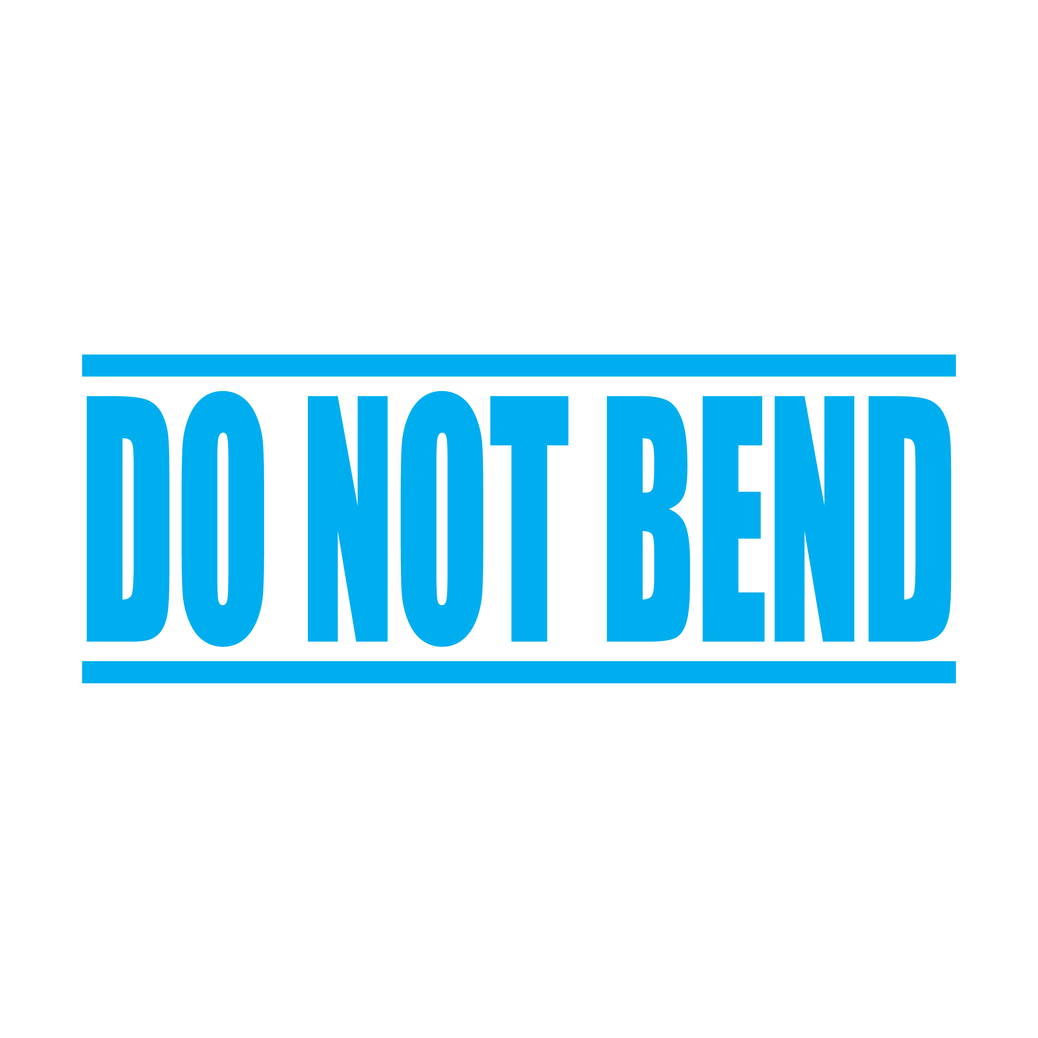 A turquoise self inking rubber stamp with the word 'DO NOT BEND ' printed in bold capital letters in turquoise ink. stampers hand stamp office business inventory documents