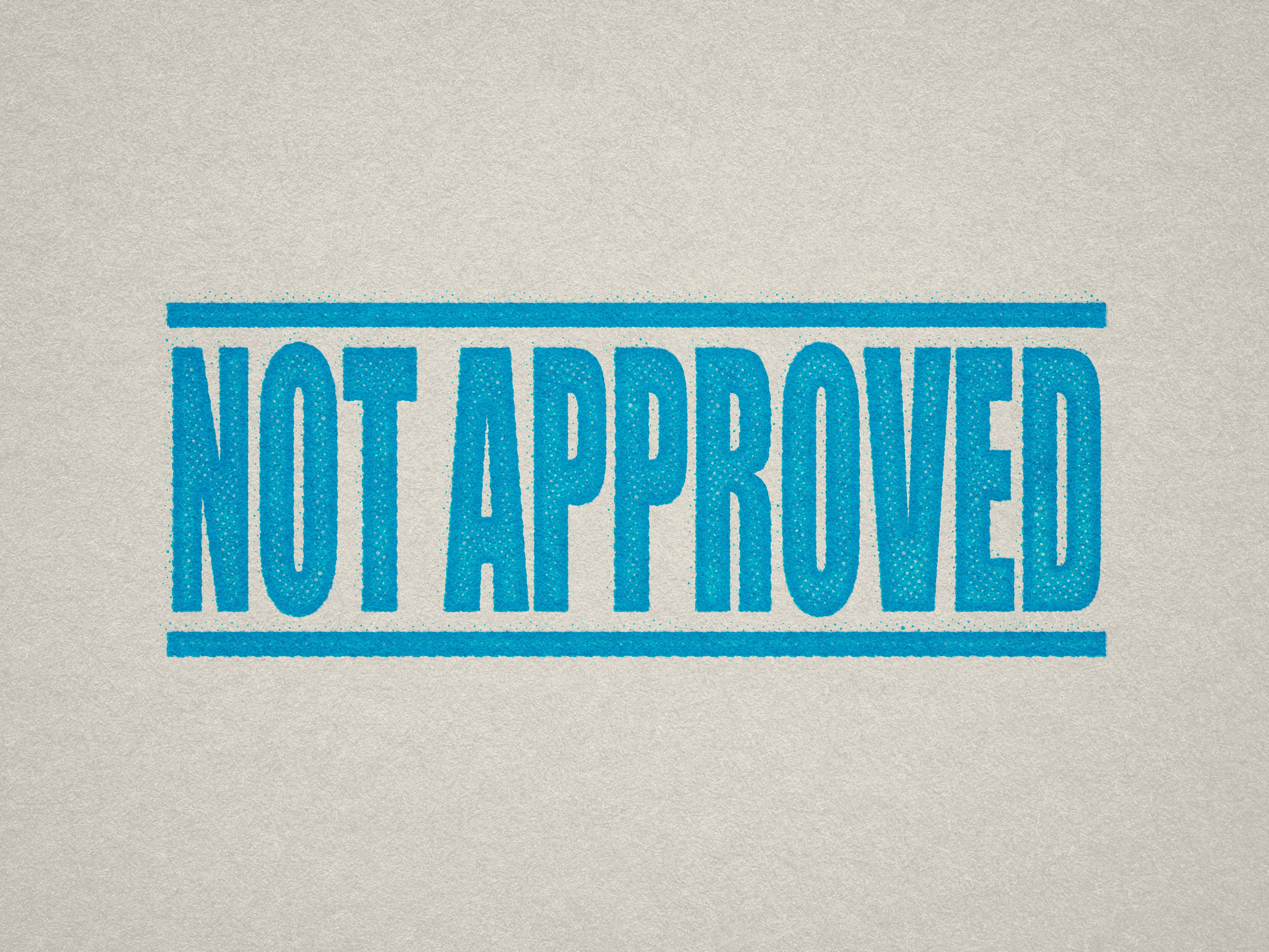 mock up design of 'Not Approved' rubber stamp turquoise ink in paper background stampers hand stamp office business inventory documents self inking prefill refillable stamps stamping