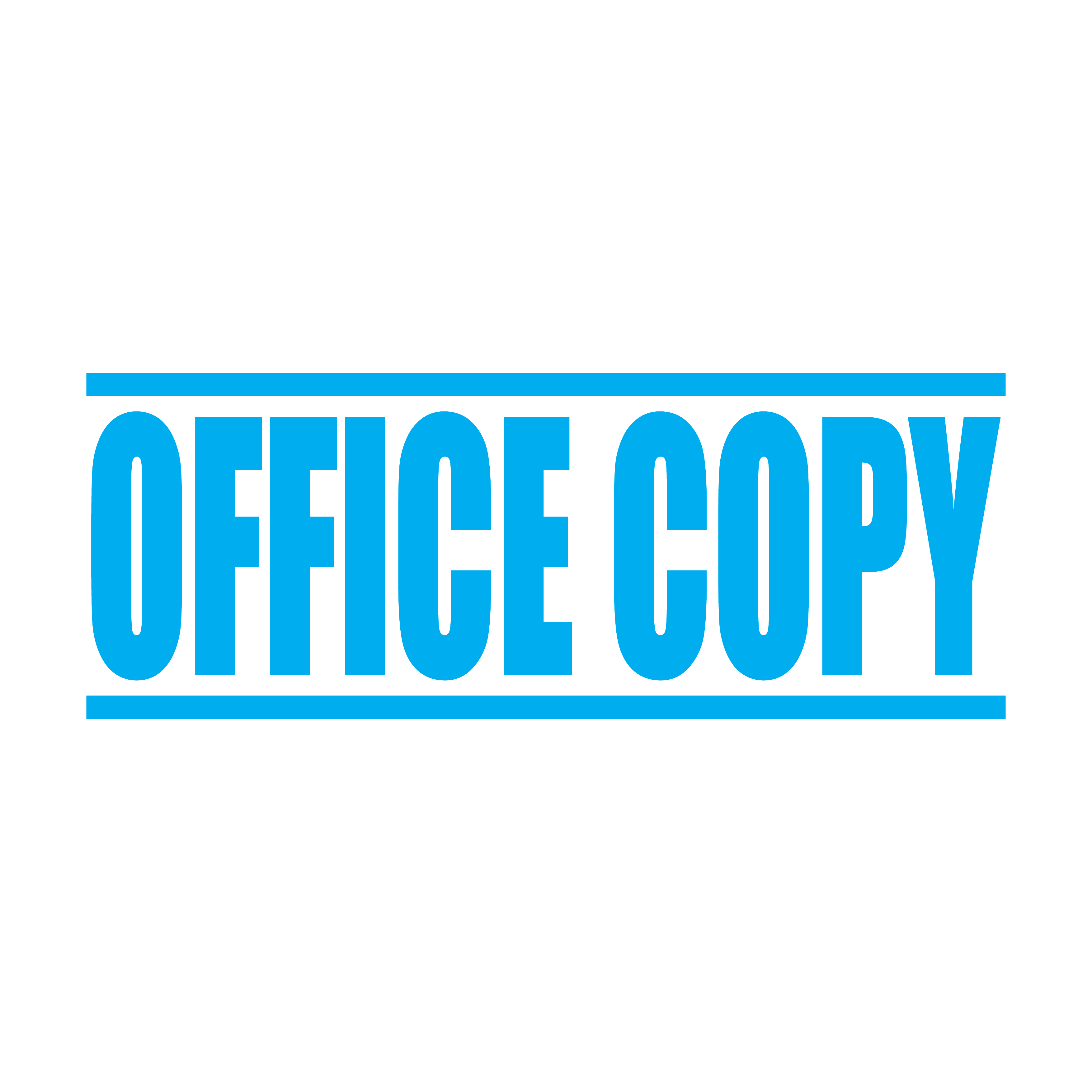 A turquoise self inking rubber stamp with the word 'Office Copy' printed in bold capital letters in turquoise ink. stampers hand stamp office business inventory documents self inking prefill refillable stamps stamping sky blue