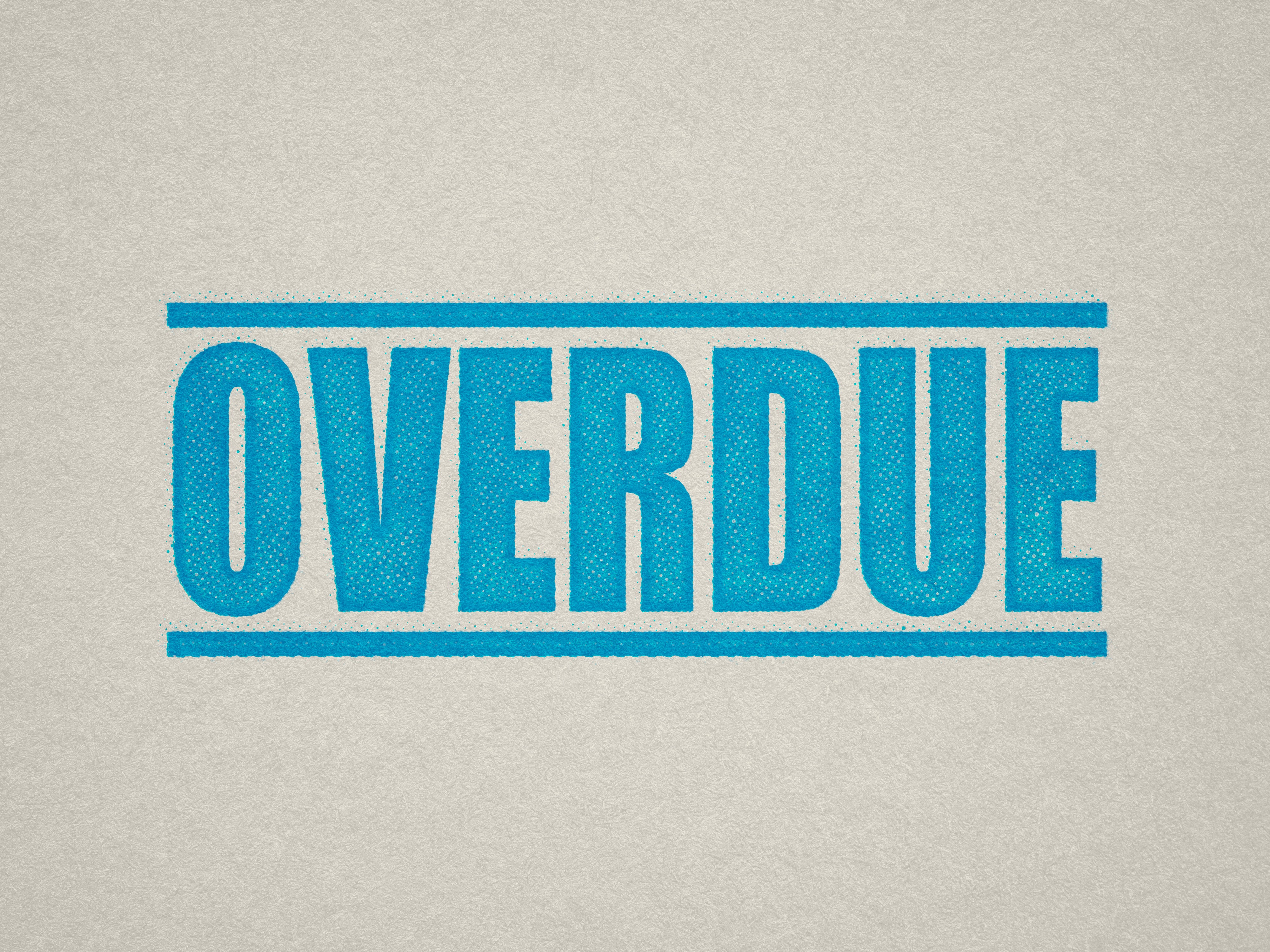 mock up design of 'Overdue " rubber stamp turquoise ink in paper background stampers hand stamp office business inventory documents