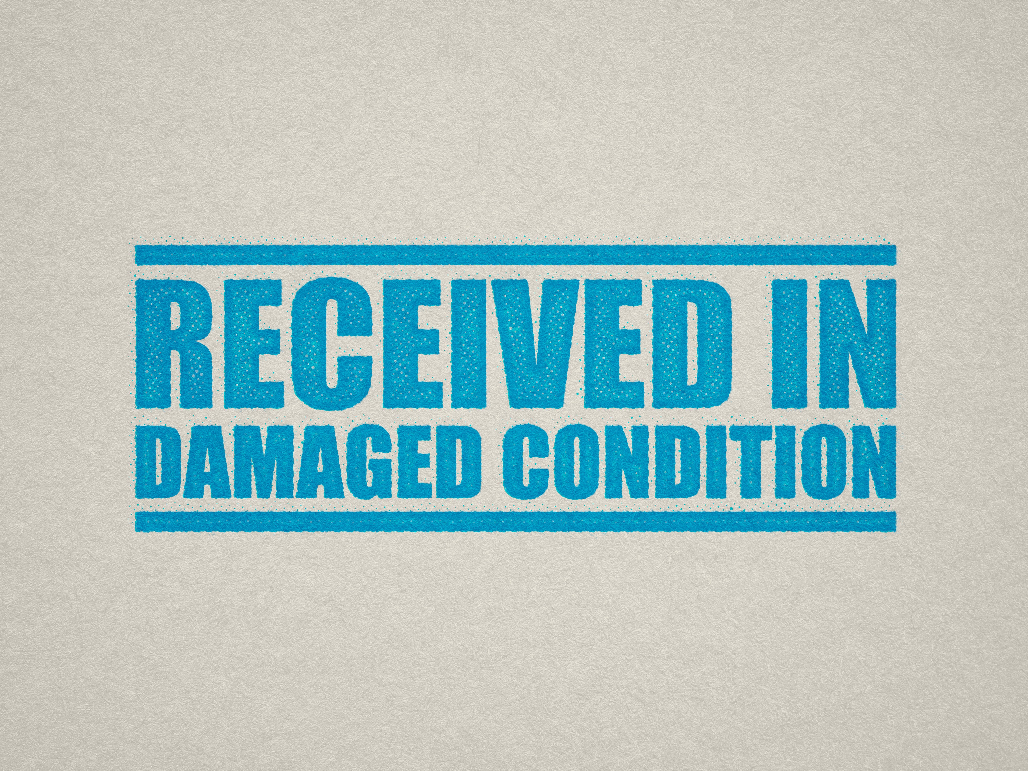 RECEIVED IN DAMAGED CONDITION stamp turquoise ink