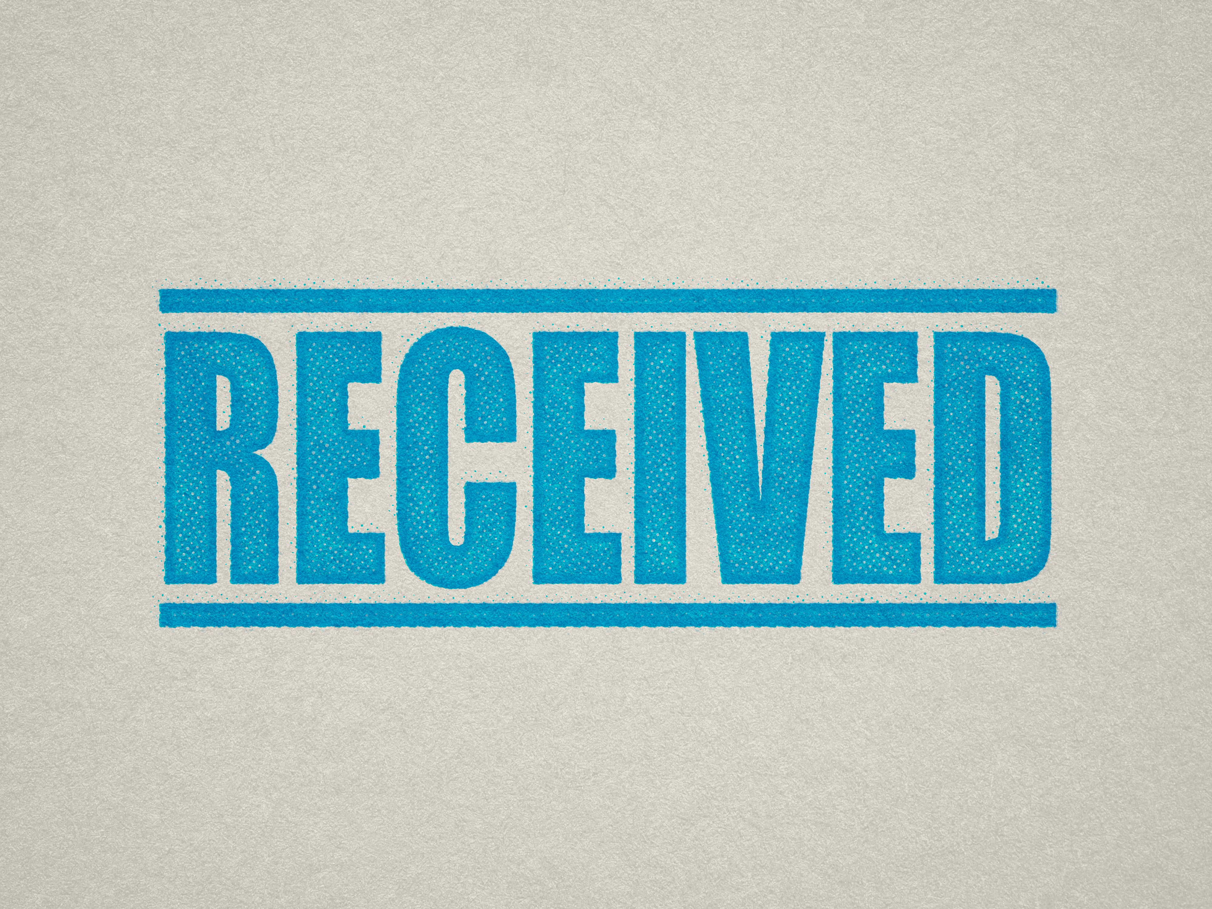 mock up design of 'Received " rubber stamp turquoise ink in paper background stampers hand stamp office business inventory documents self inking prefill refillable stamps stamping sky blue