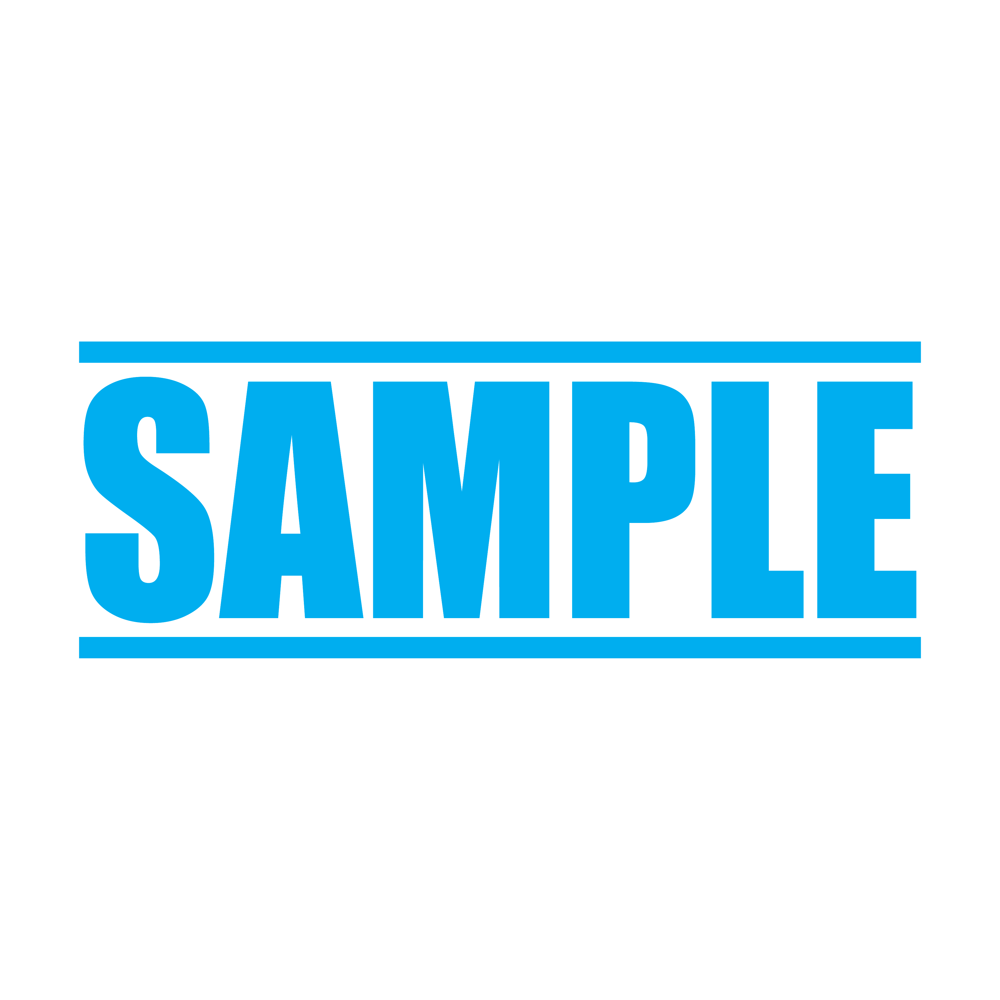 A turquoise self inking rubber stamp with the word 'Sample ' printed in bold capital letters in turquoise ink. stampers hand stamp office business inventory documents self inking prefill refillable stamps stamping