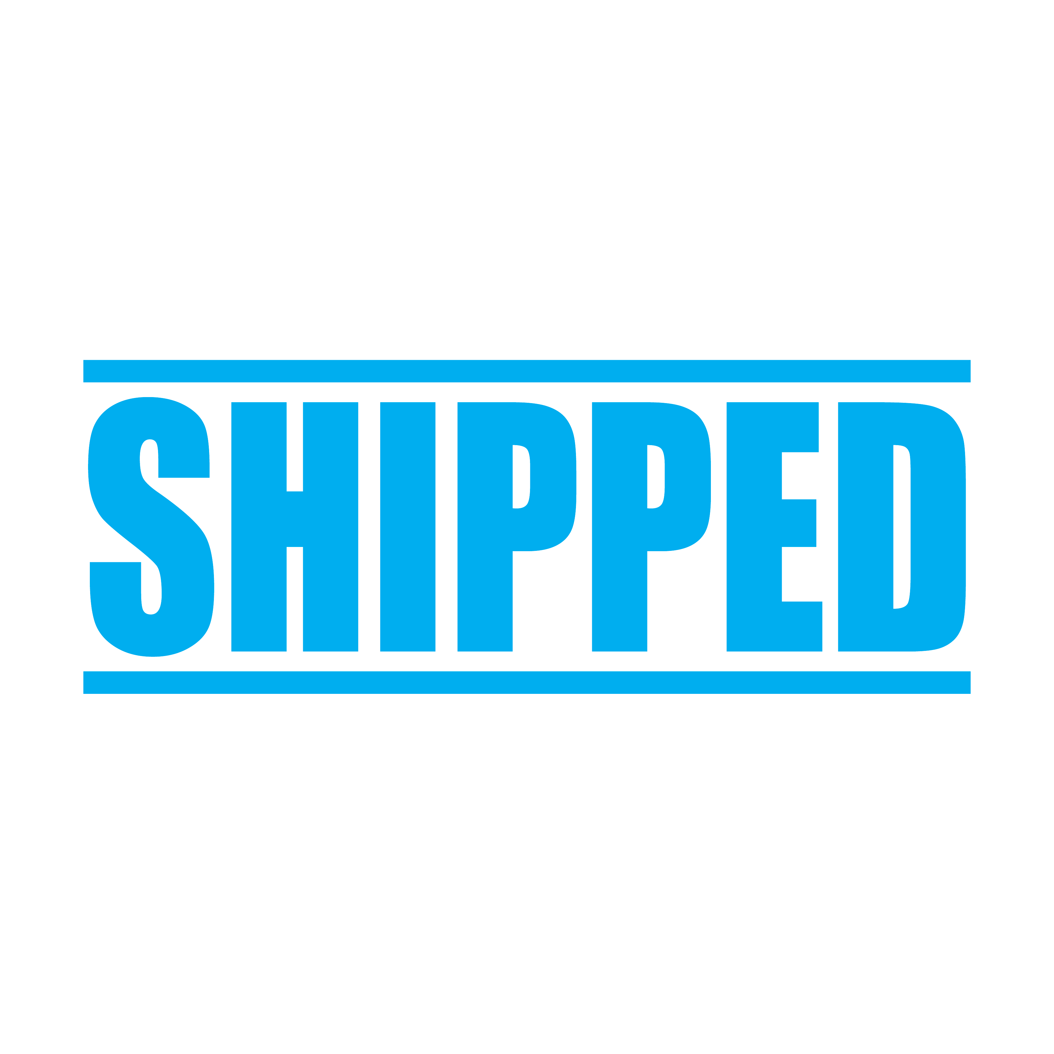 pre-designed stamp "SHIPPED" design turquoise ink