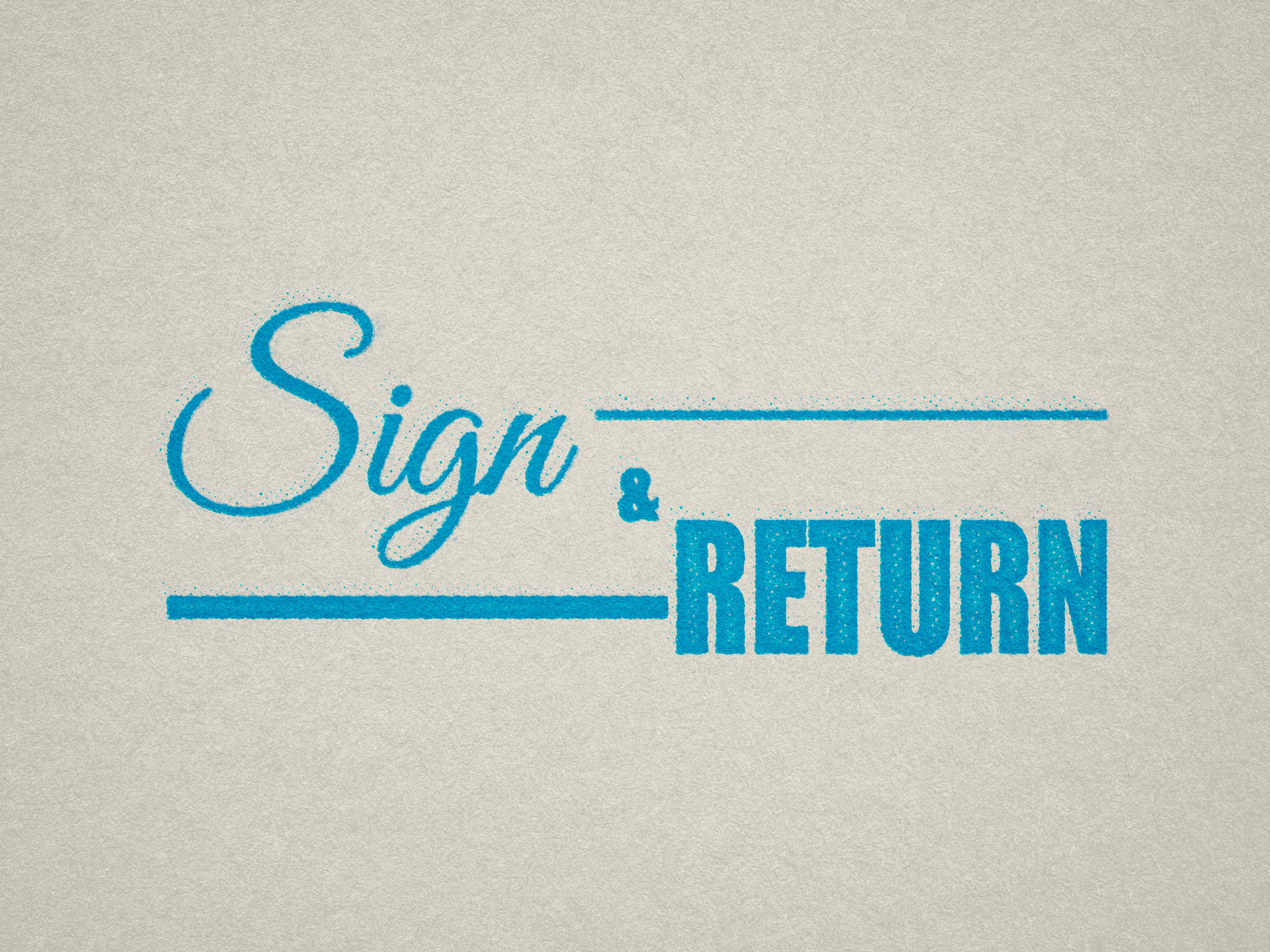 pre-designed Sign and Return stamp turquoise ink