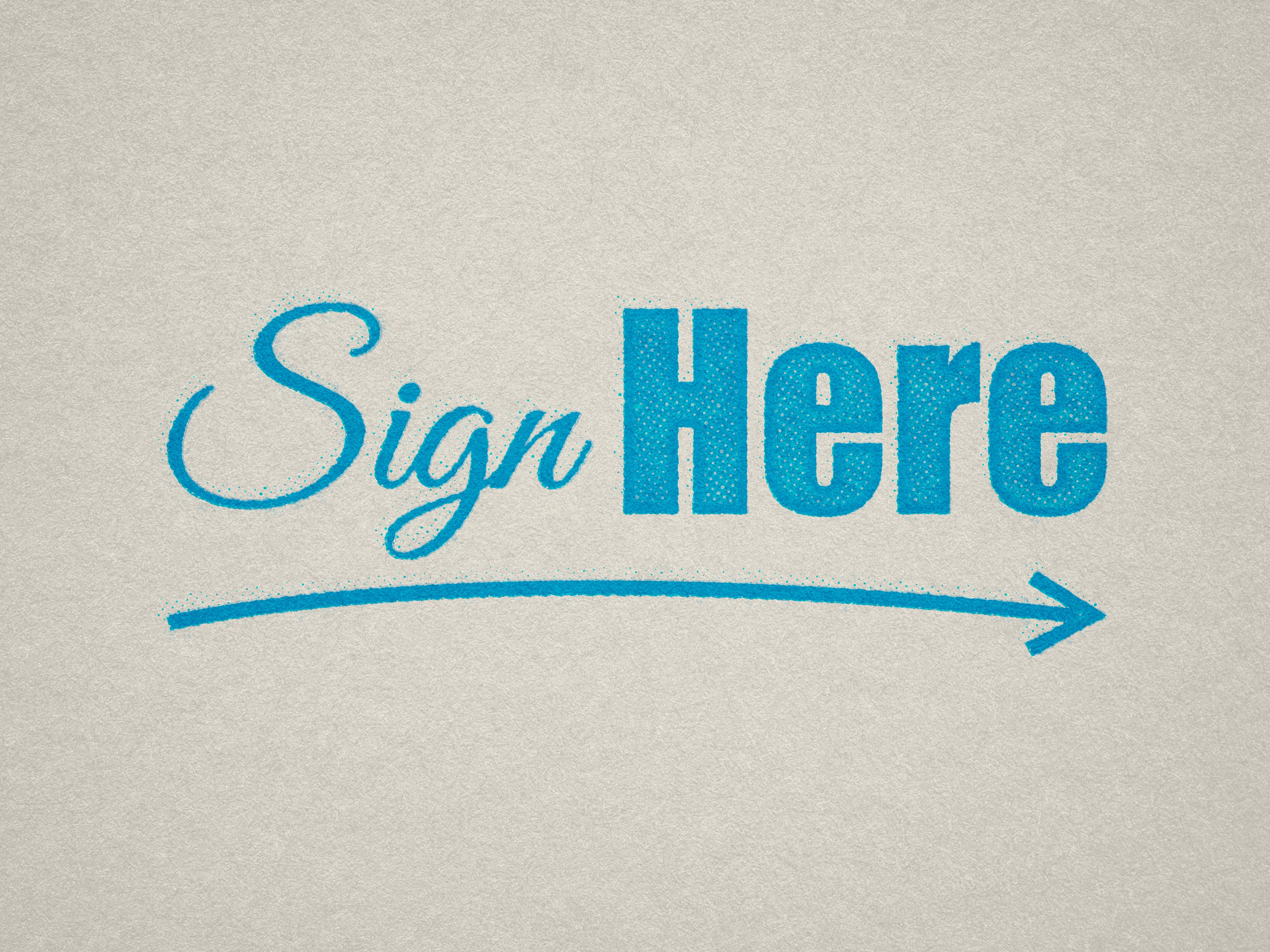 turquoise Sign Here right pre-inked stamps