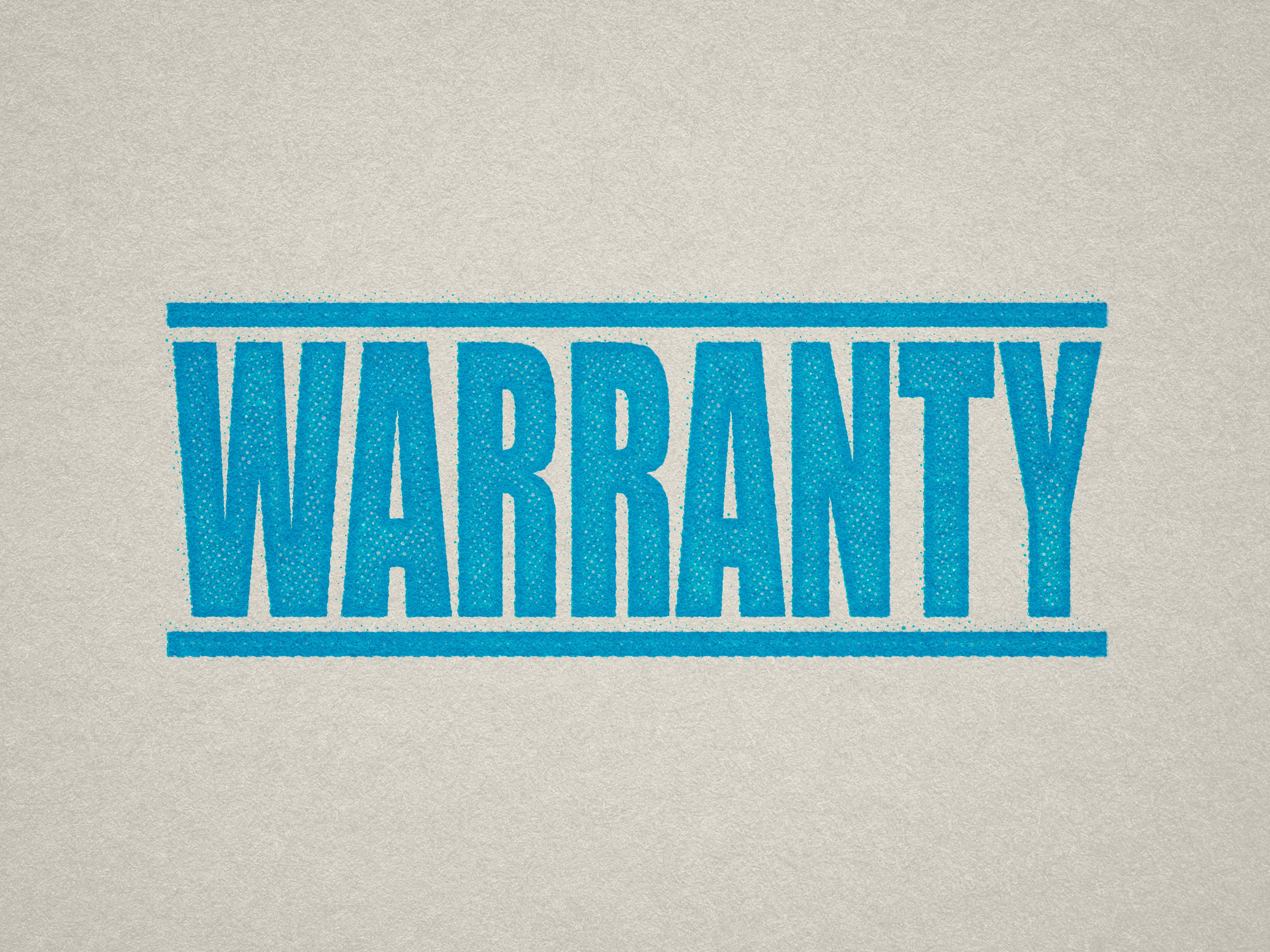 mock up design of 'Warranty ' rubber stamp turquoise ink in paper background stampers hand stamp office business inventory documents self inking prefill refillable stamps stamping