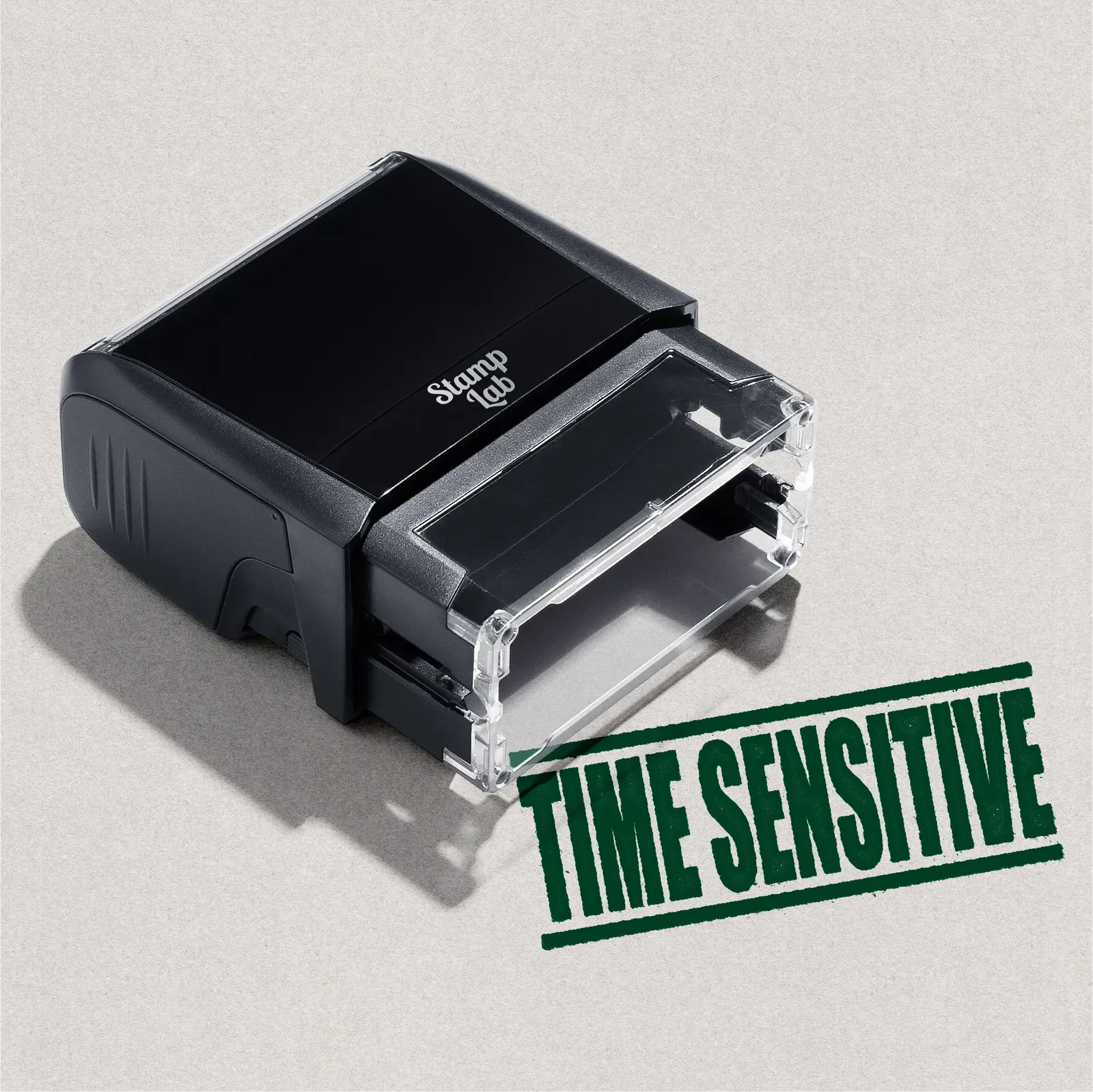 Self-inking stamp "Time Sensitive" design green ink