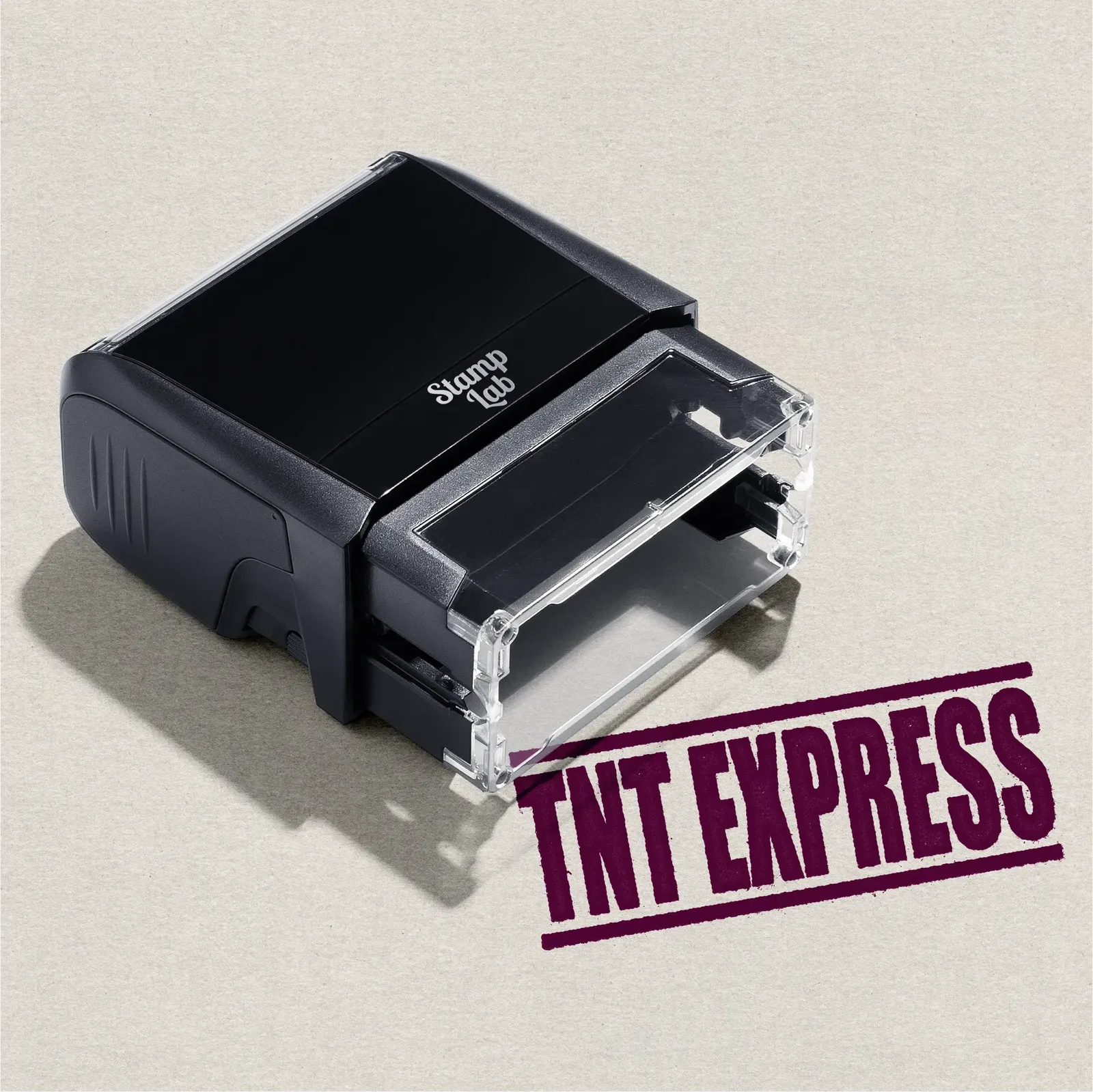 pre-inked stamp with 'TNT EXPRESS' text in Maroon ink