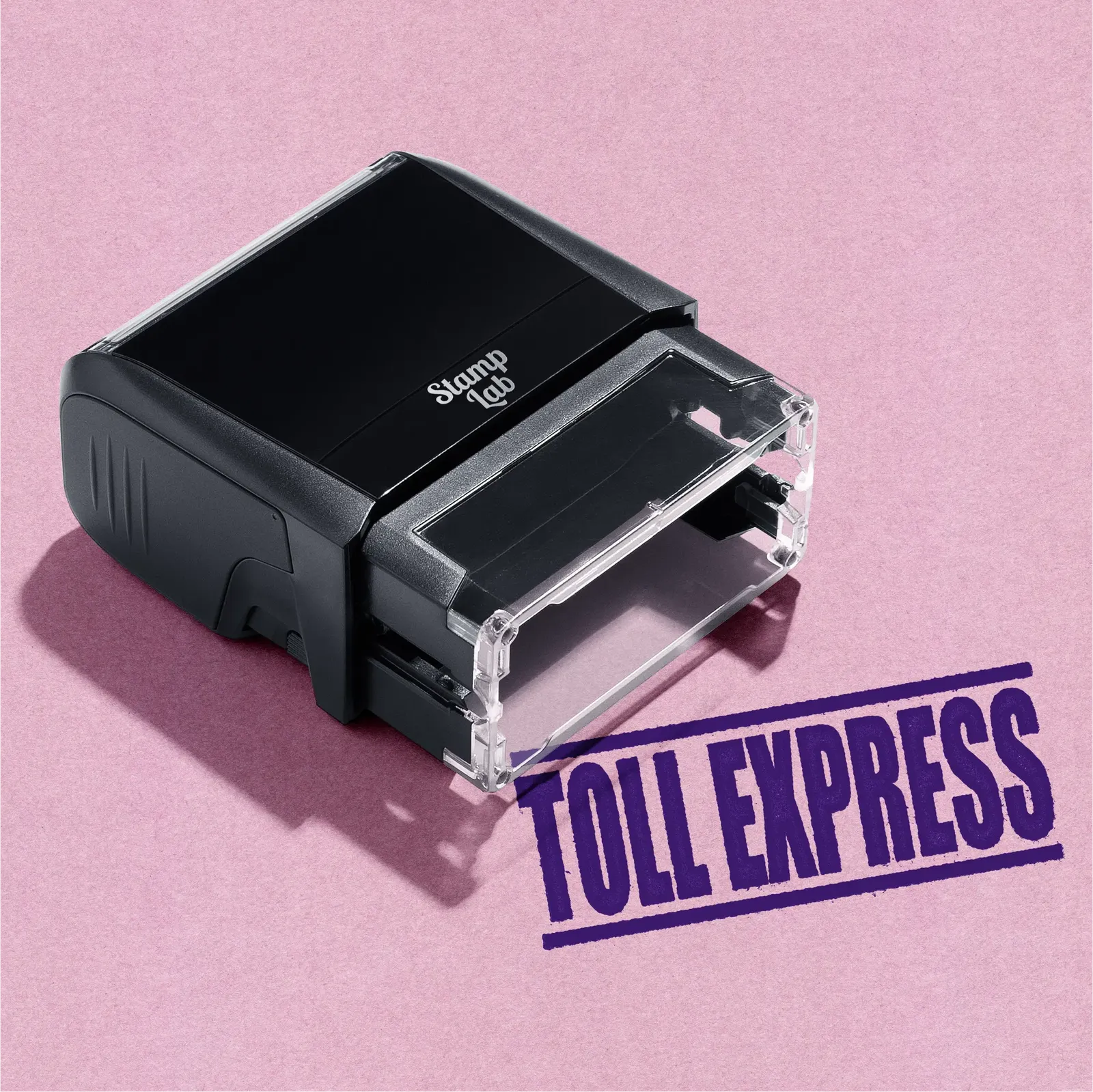 self inking rubber stamp Toll Express design violet ink