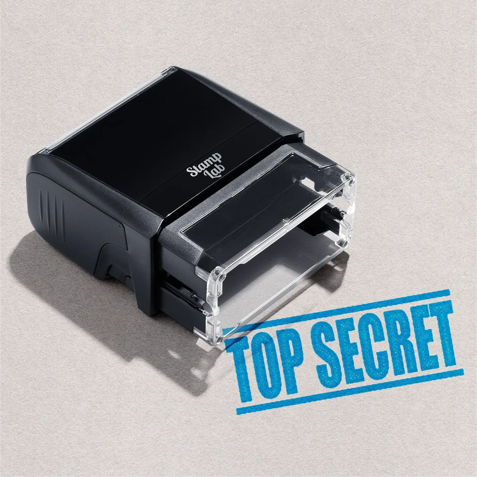 self inking stamp Top Secret design turquoise ink
