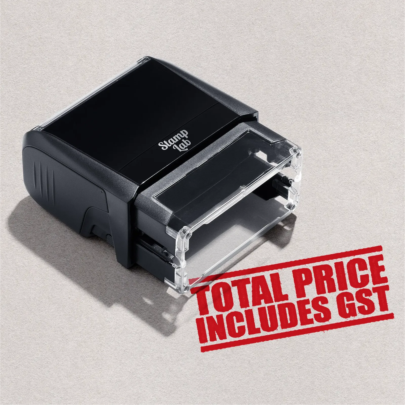 pre-designed stamp "Total Price Includes GST" red ink