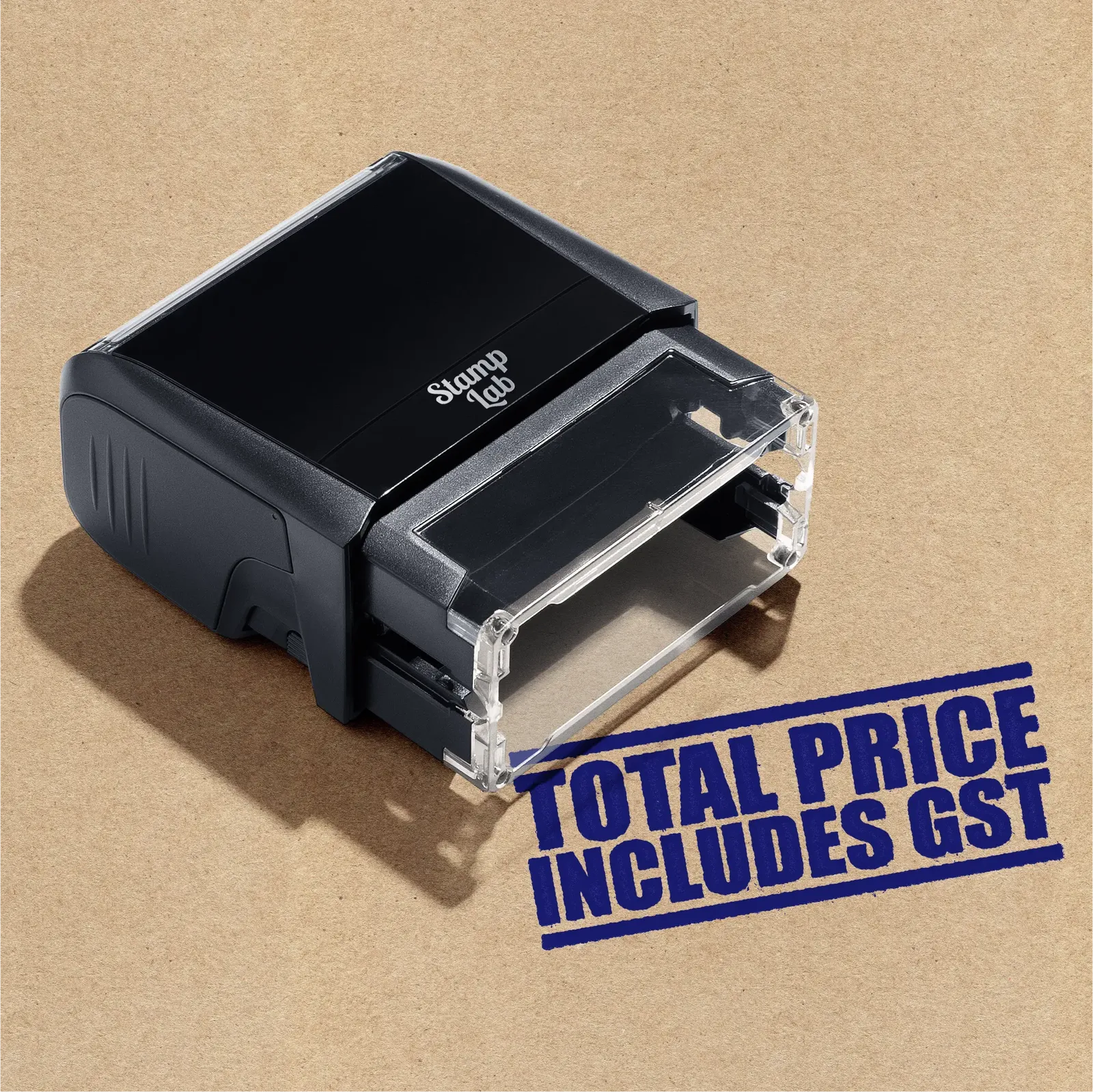 Total Price Includes GST stamp blue ink self-inking rubber stamp