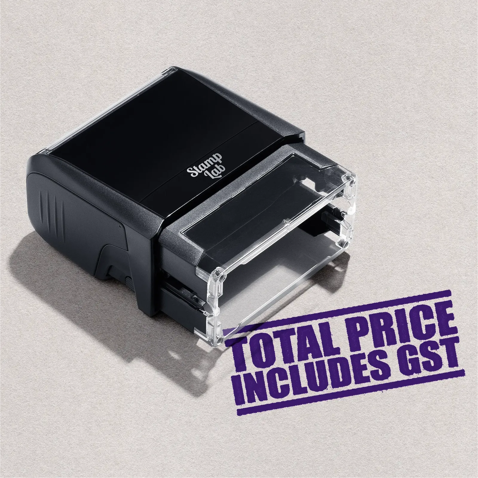 "Total Price Includes GST" stamp violet ink