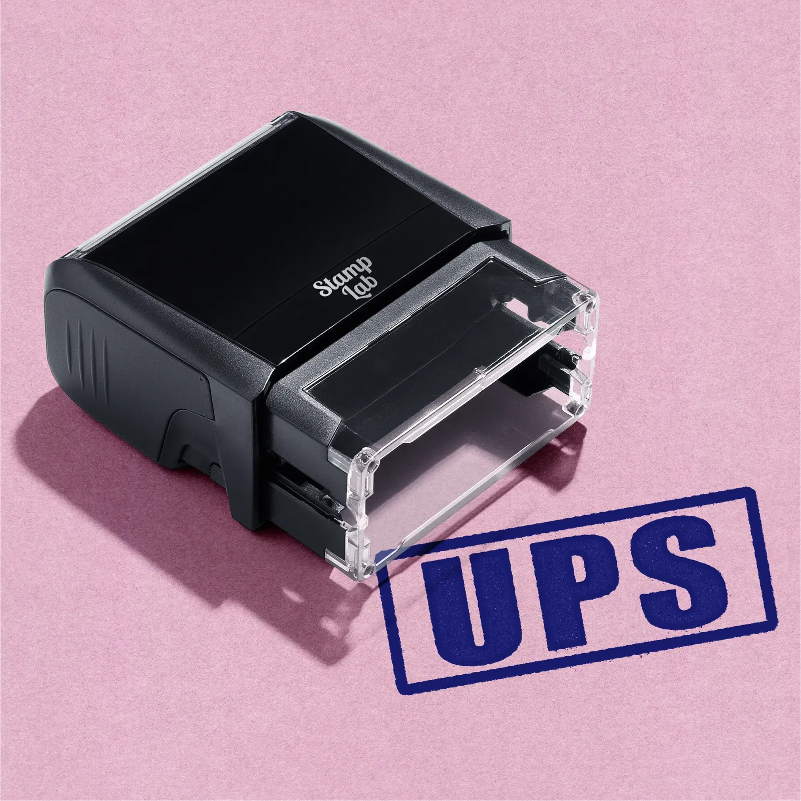 pre-designed rubber stamp "UPS" design blue ink