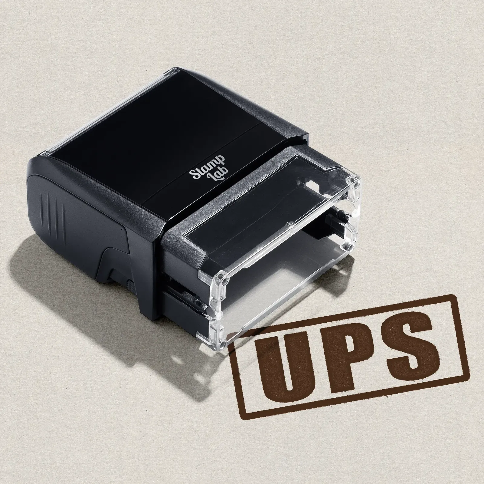 Self-inking rubber stamp UPS design