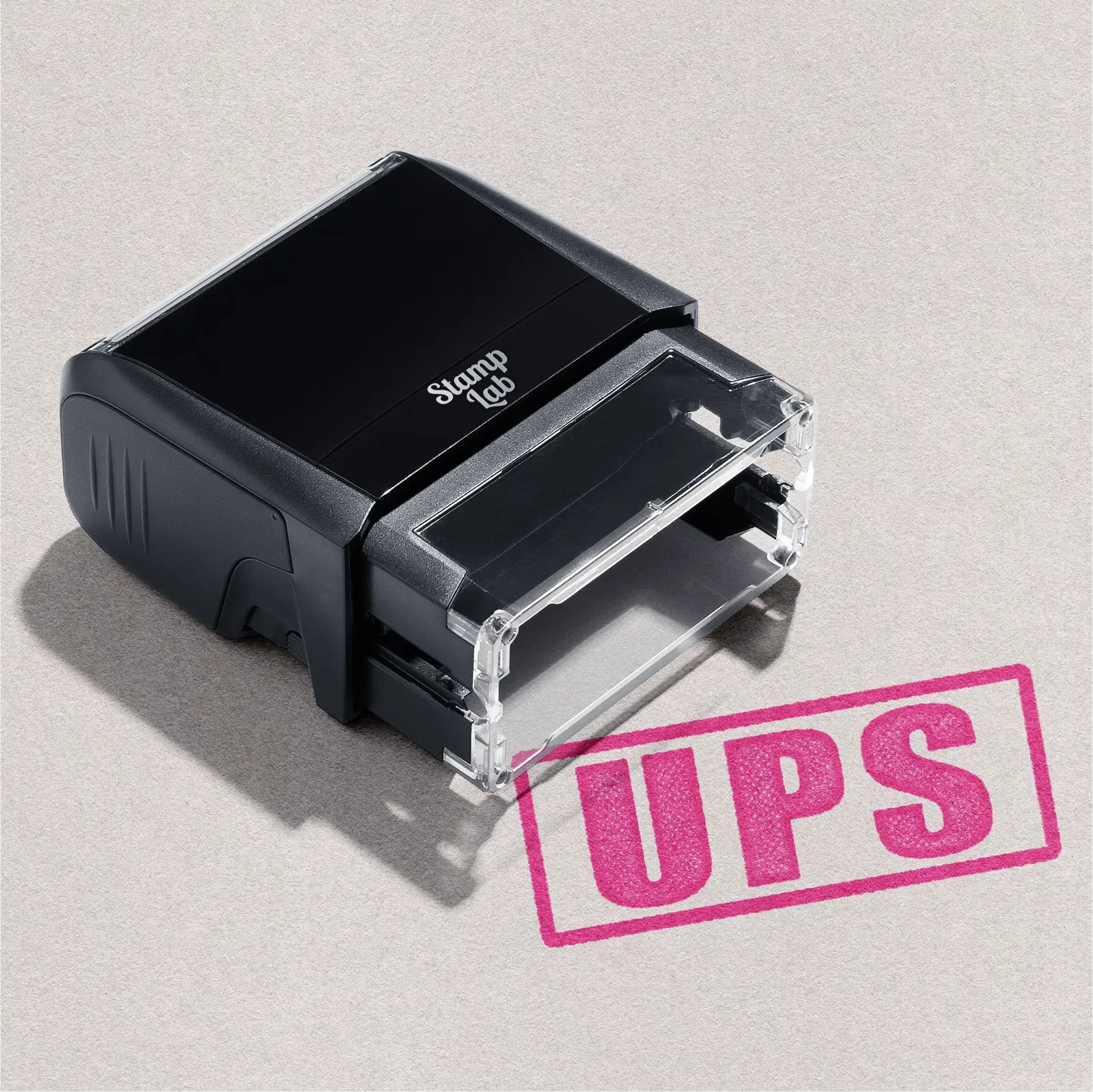 Pre-designed rubber stamp "UPS" text Pink Ink