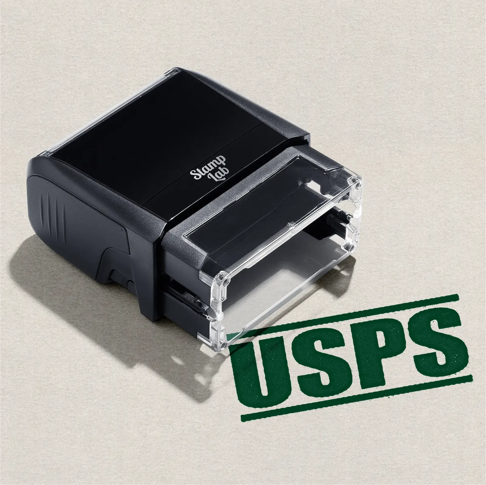 green rubber stamp USPS design