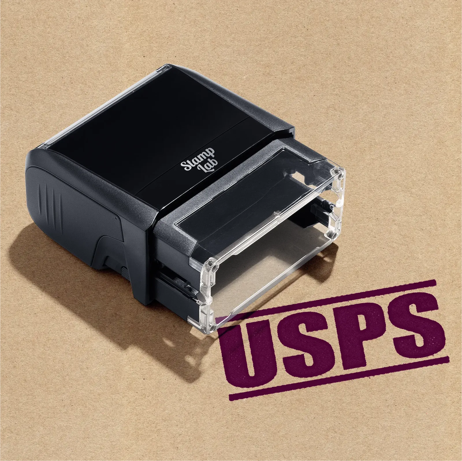 Maroon ink, self-inking rubber stamp USPS ready made design