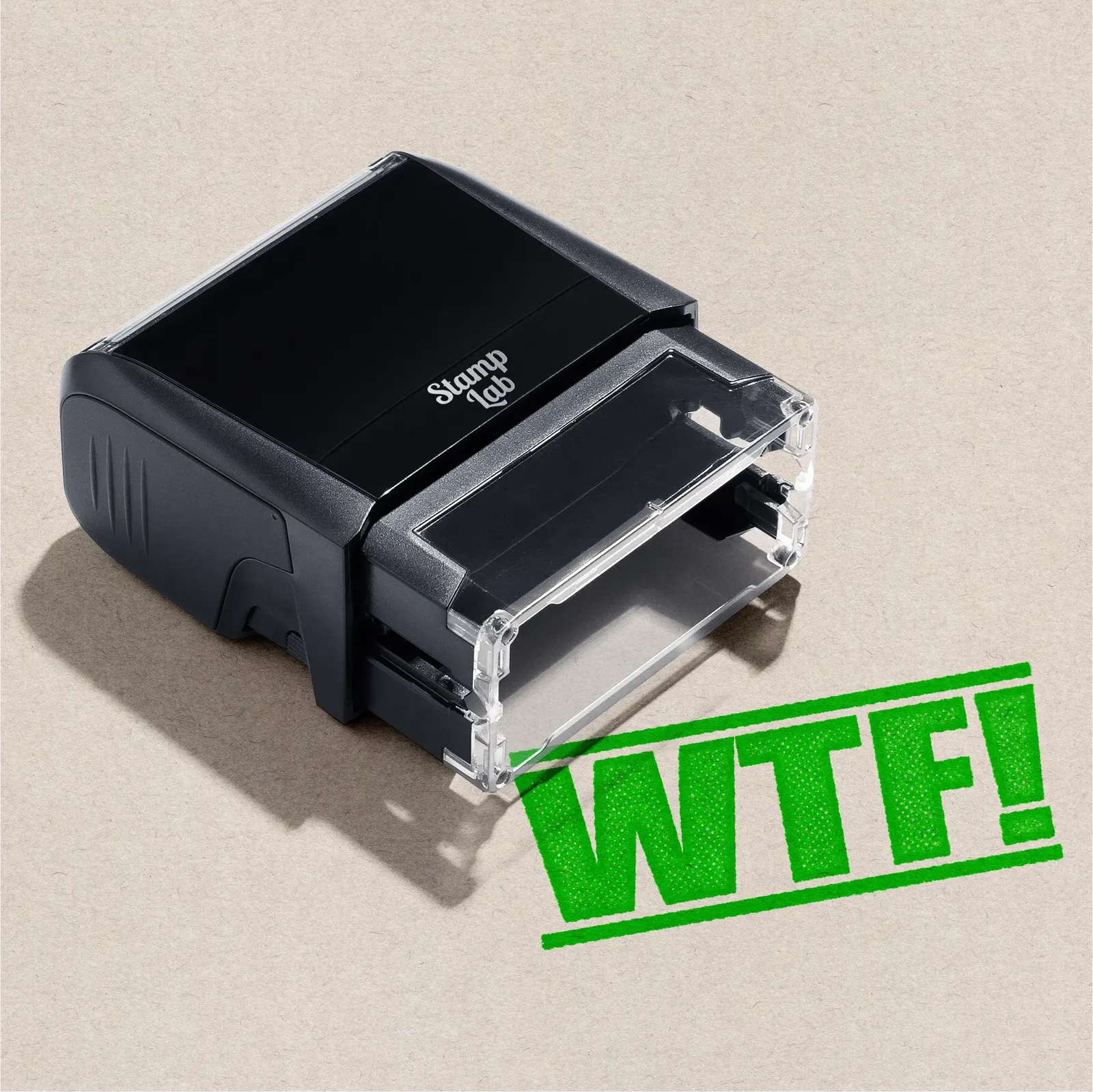 Apple-green WTF! desk stamp