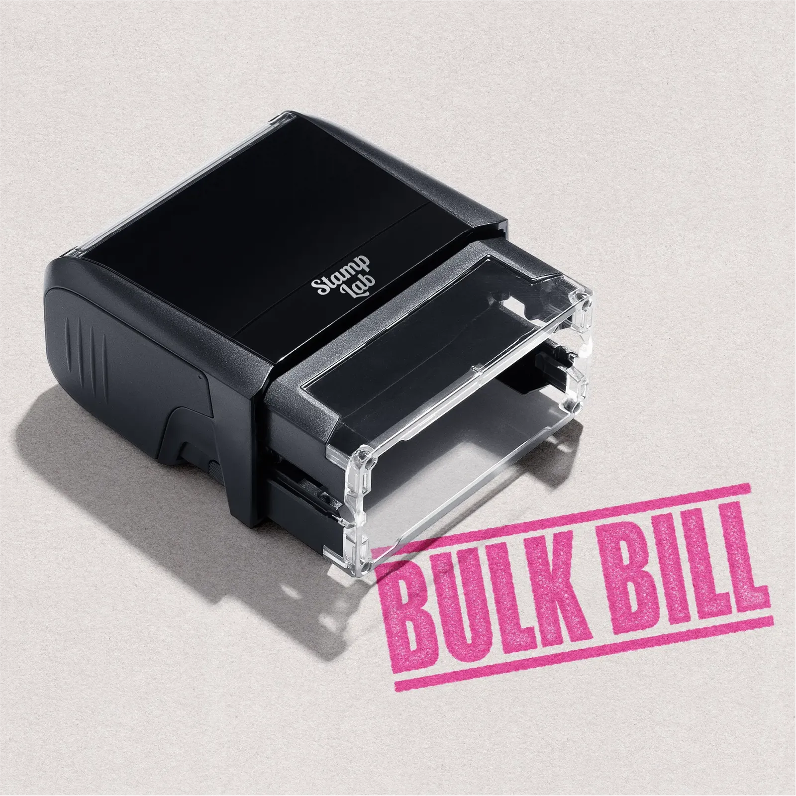 Pink pre-designed rubber stamp with Bulk Bill text