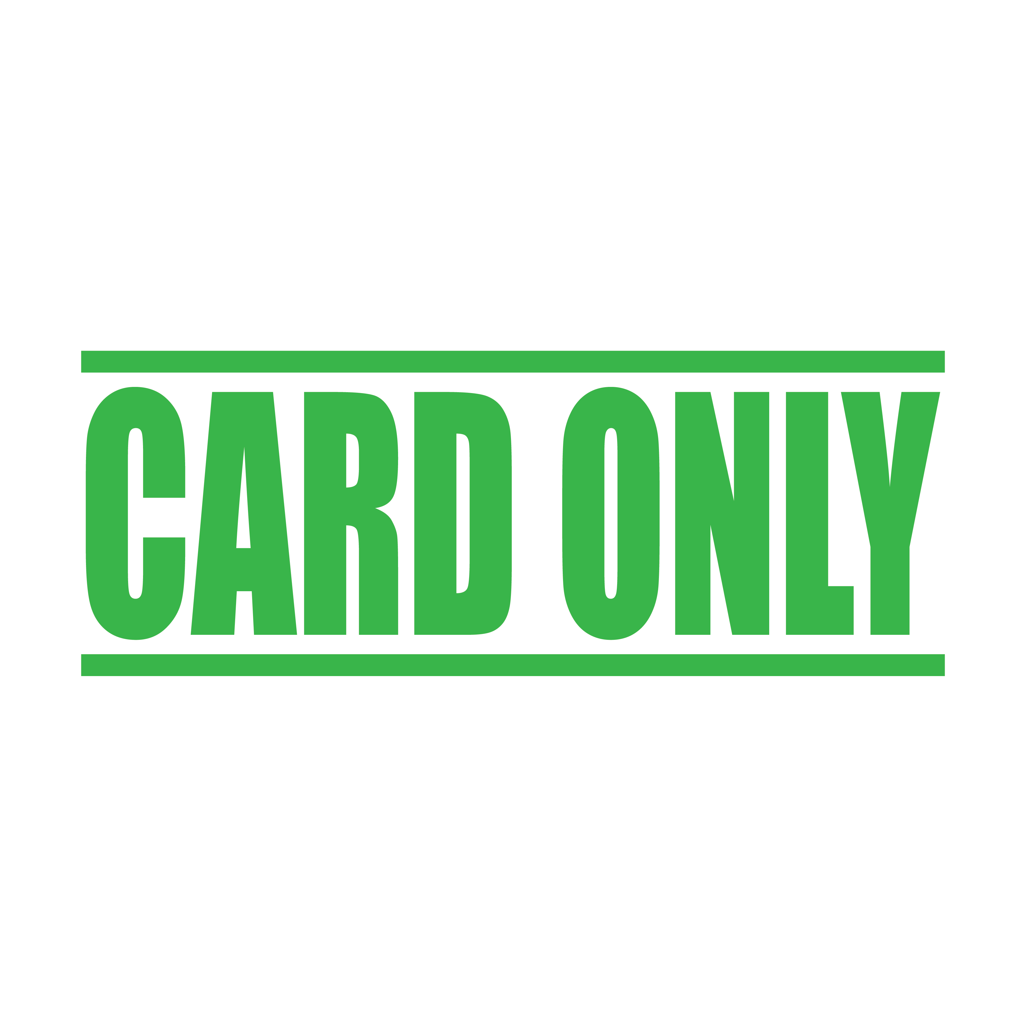 A apple green self inking rubber stamp with the word 'Card Only' printed in bold capital letters in apple green ink. stampers hand stamp office business inventory documents