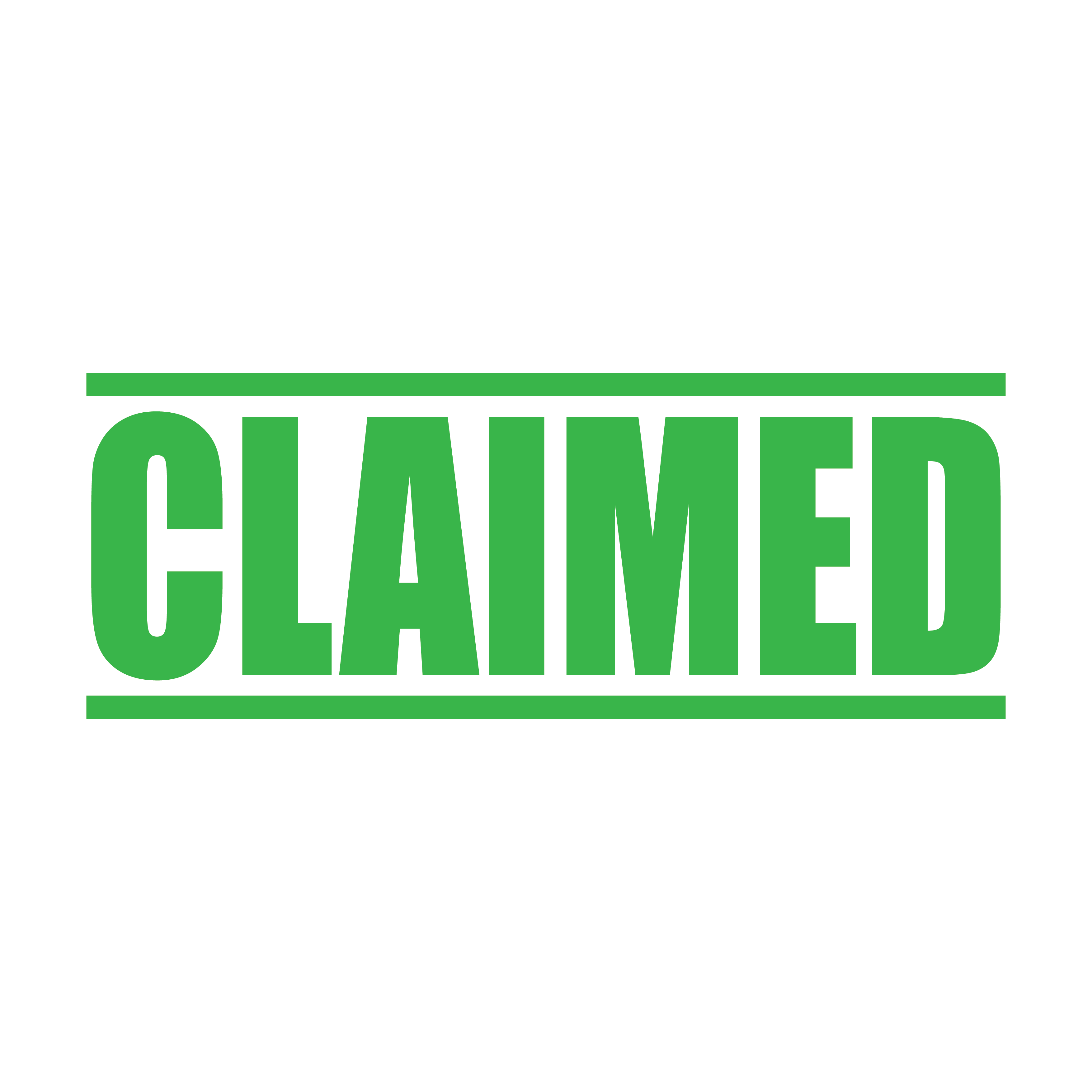 A apple green self inking rubber stamp with the word 'Claimed' printed in bold capital letters in apple green ink. stampers hand stamp office business inventory documents self inking prefill refillable stamps stamping