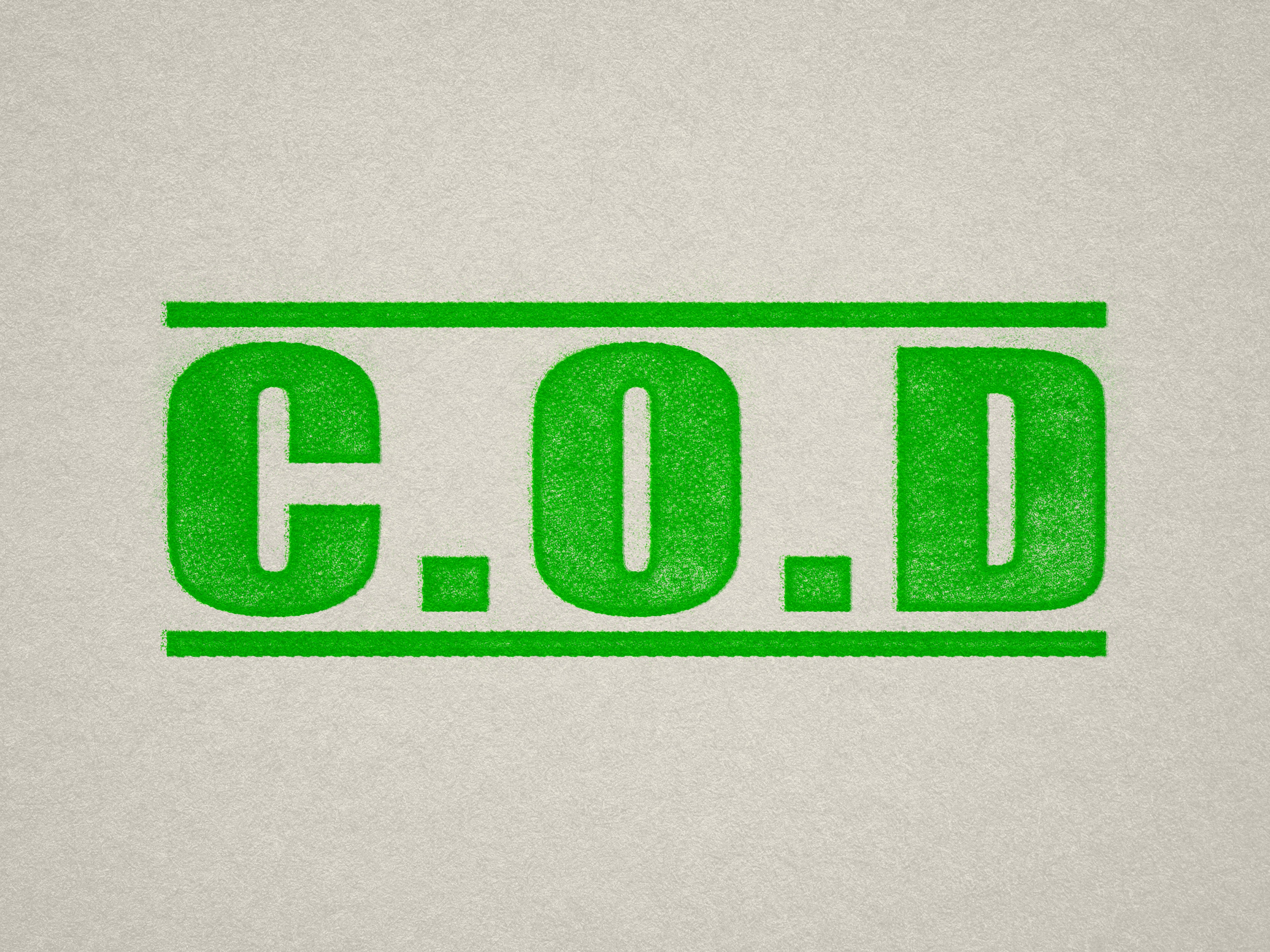 mock up design of COD rubber stamp apple green ink in paper background stampers hand stamp office business inventory documents