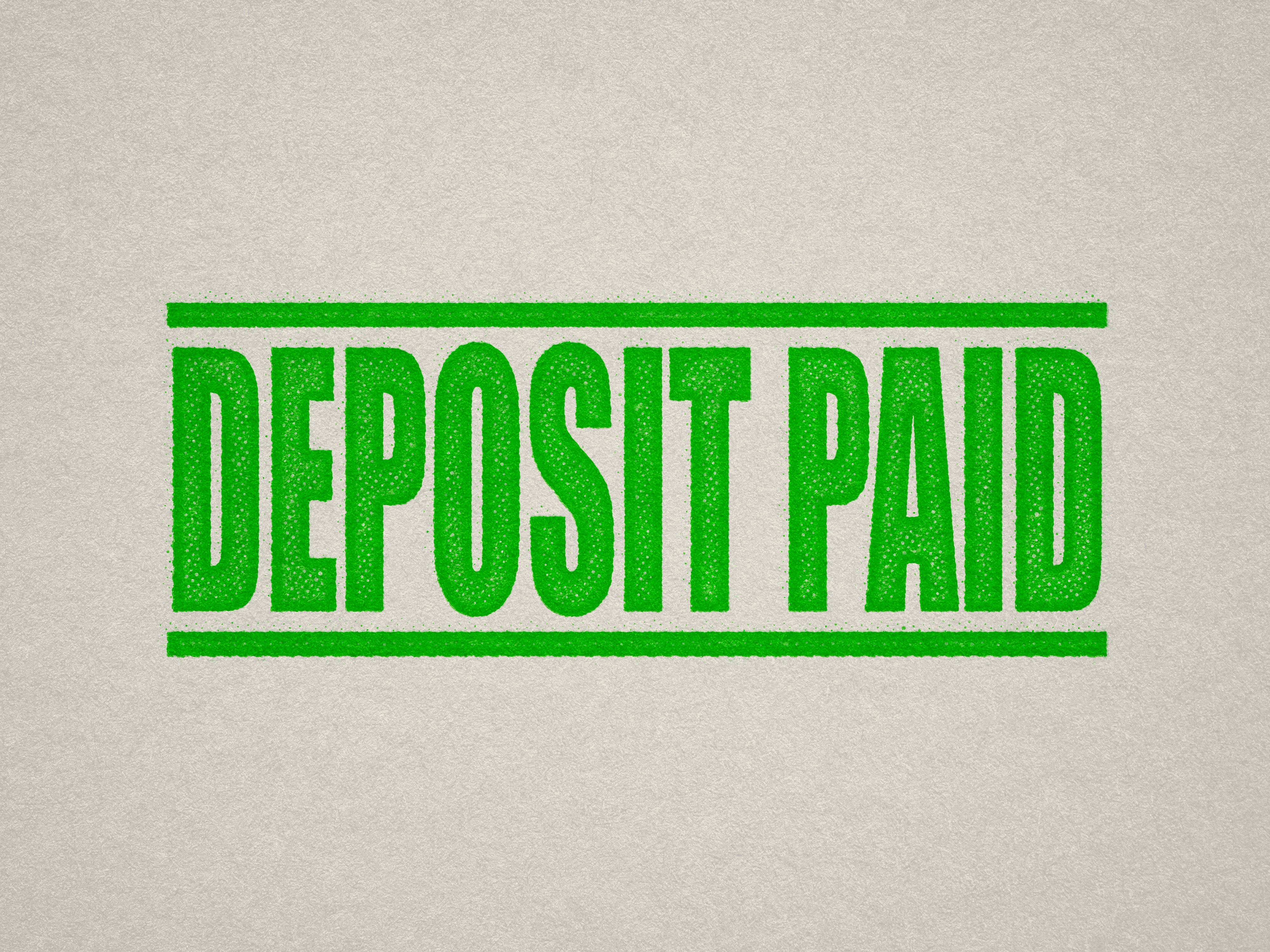mock up design of 'Deposit Paid' rubber stamp apple green ink in paper background stampers hand stamp office business inventory documents self inking prefill refillable stamps stamping