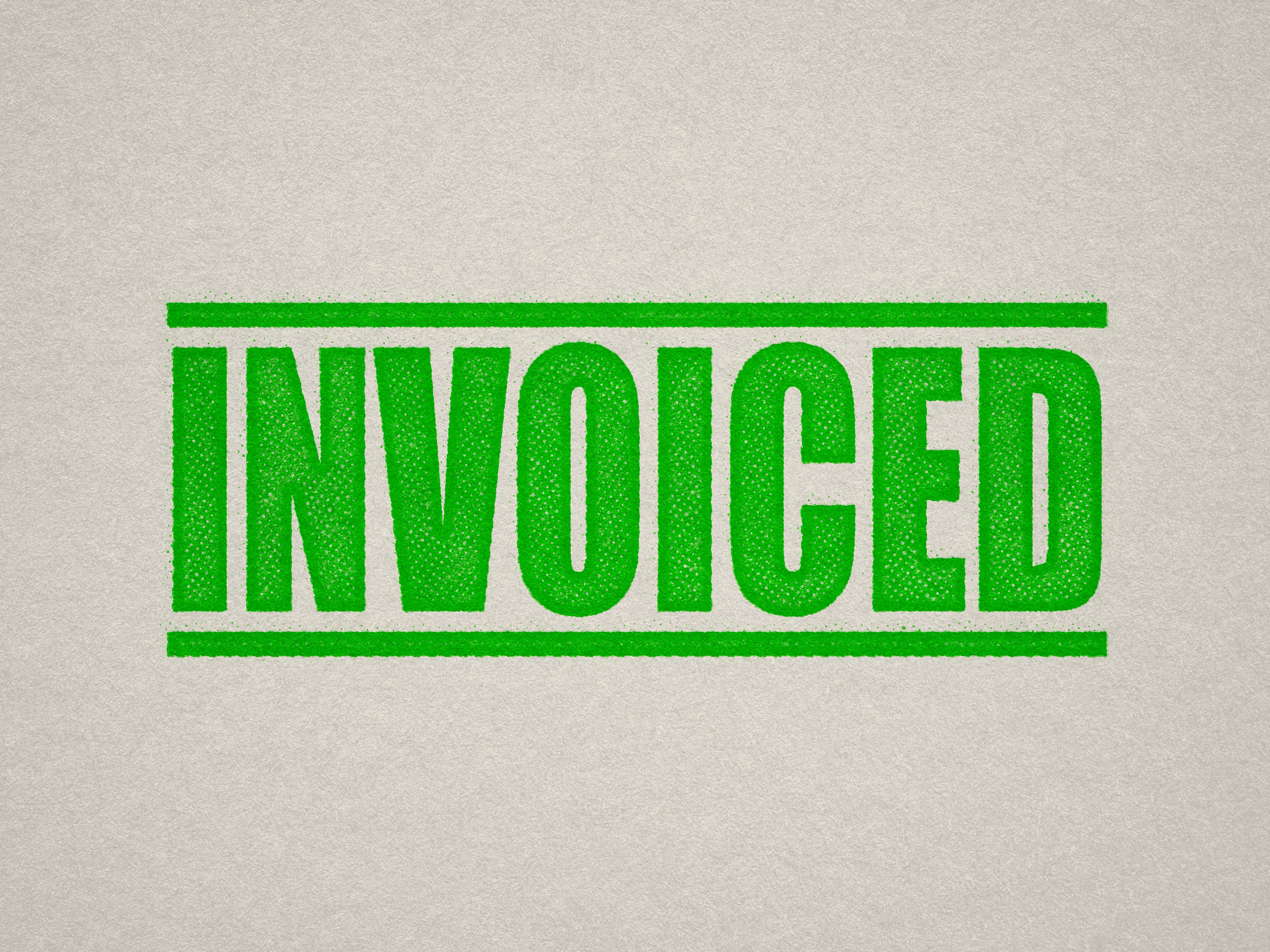 mock up design of INVOICED rubber stamp apple green ink in paper background stampers hand stamp office business inventory documents