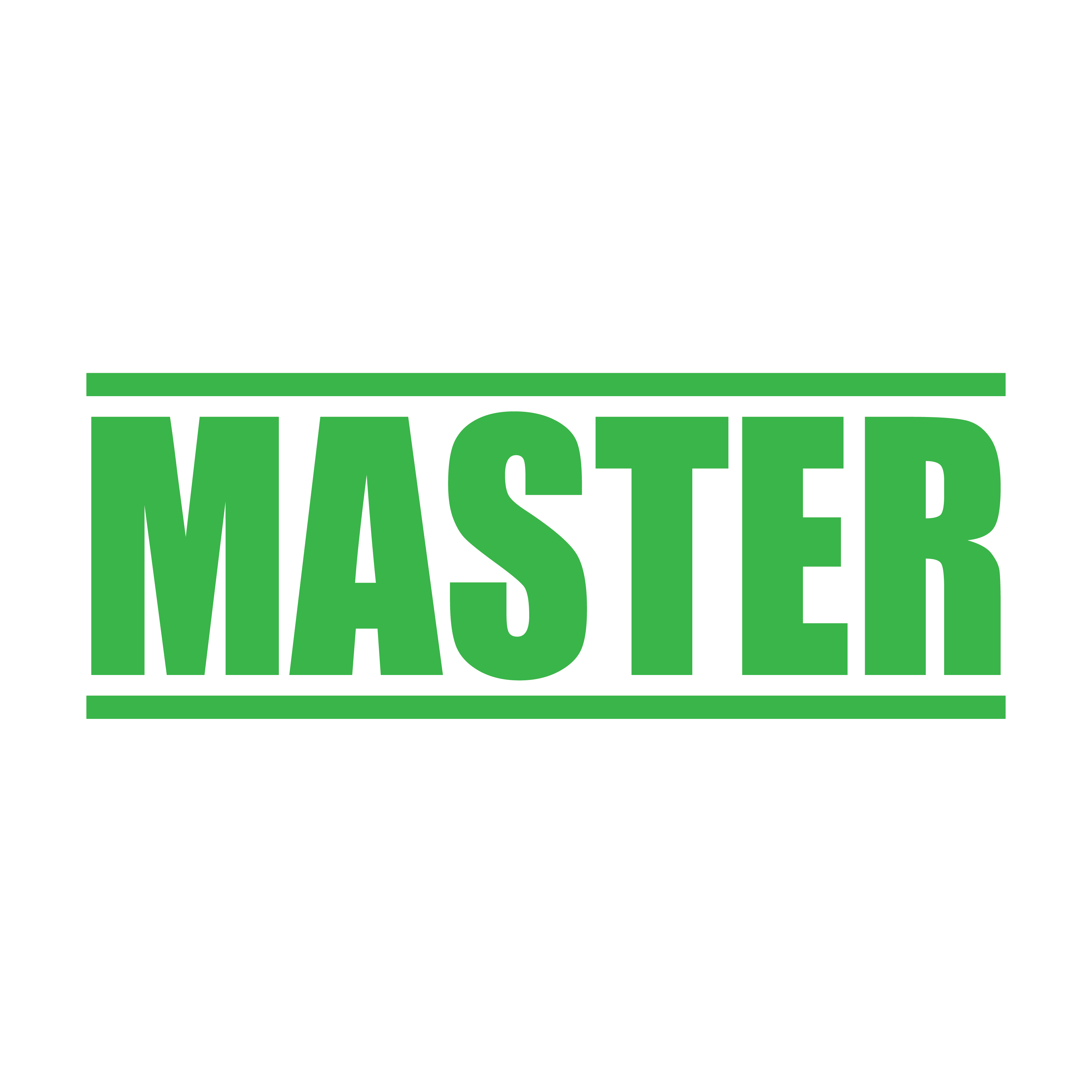 A apple green self inking rubber stamp with the word 'MASTER' printed in bold capital letters in apple green ink. stampers hand stamp office business inventory documents