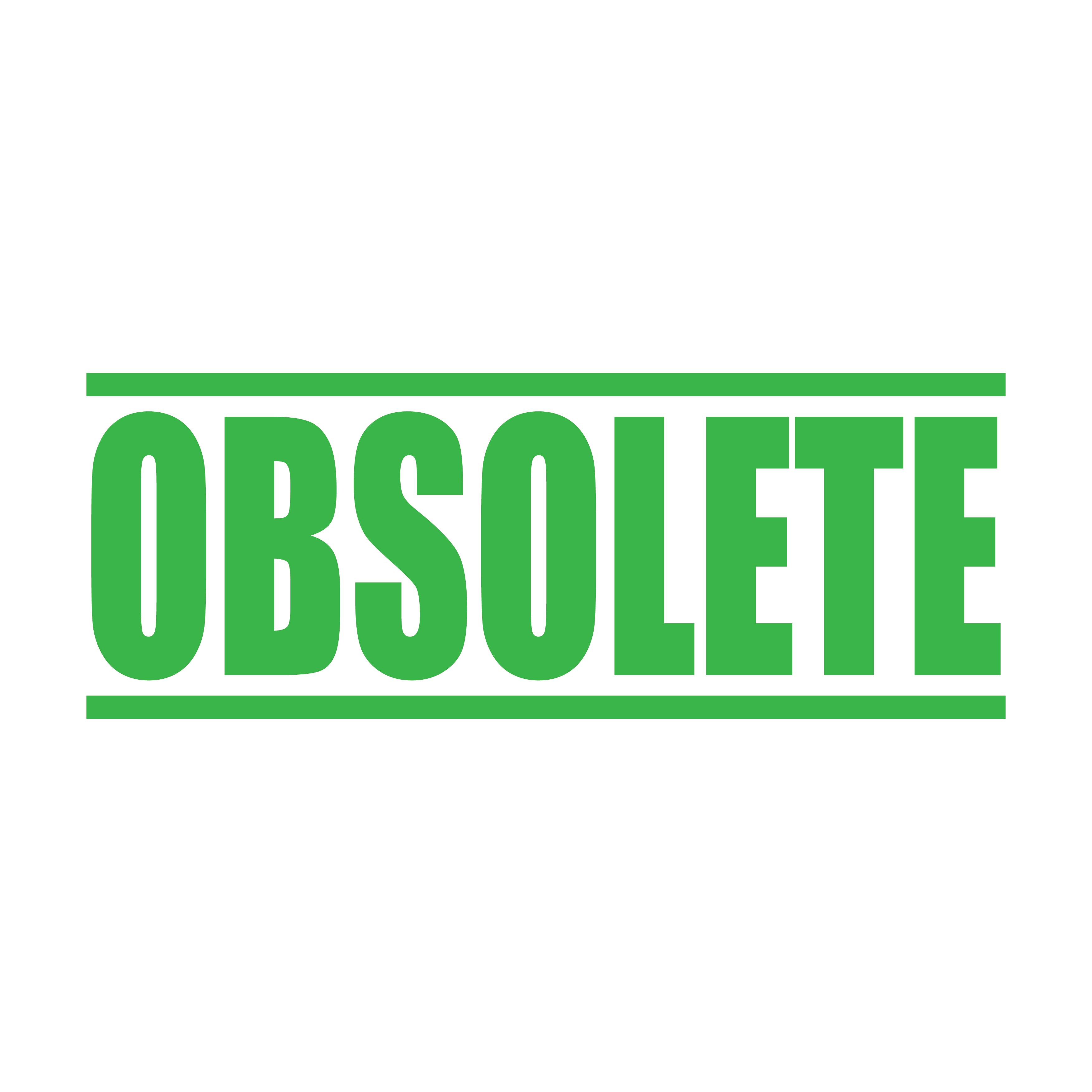 A apple green self inking rubber stamp with the word 'Obsolete' printed in bold capital letters in apple green ink. stampers hand stamp office business inventory documents