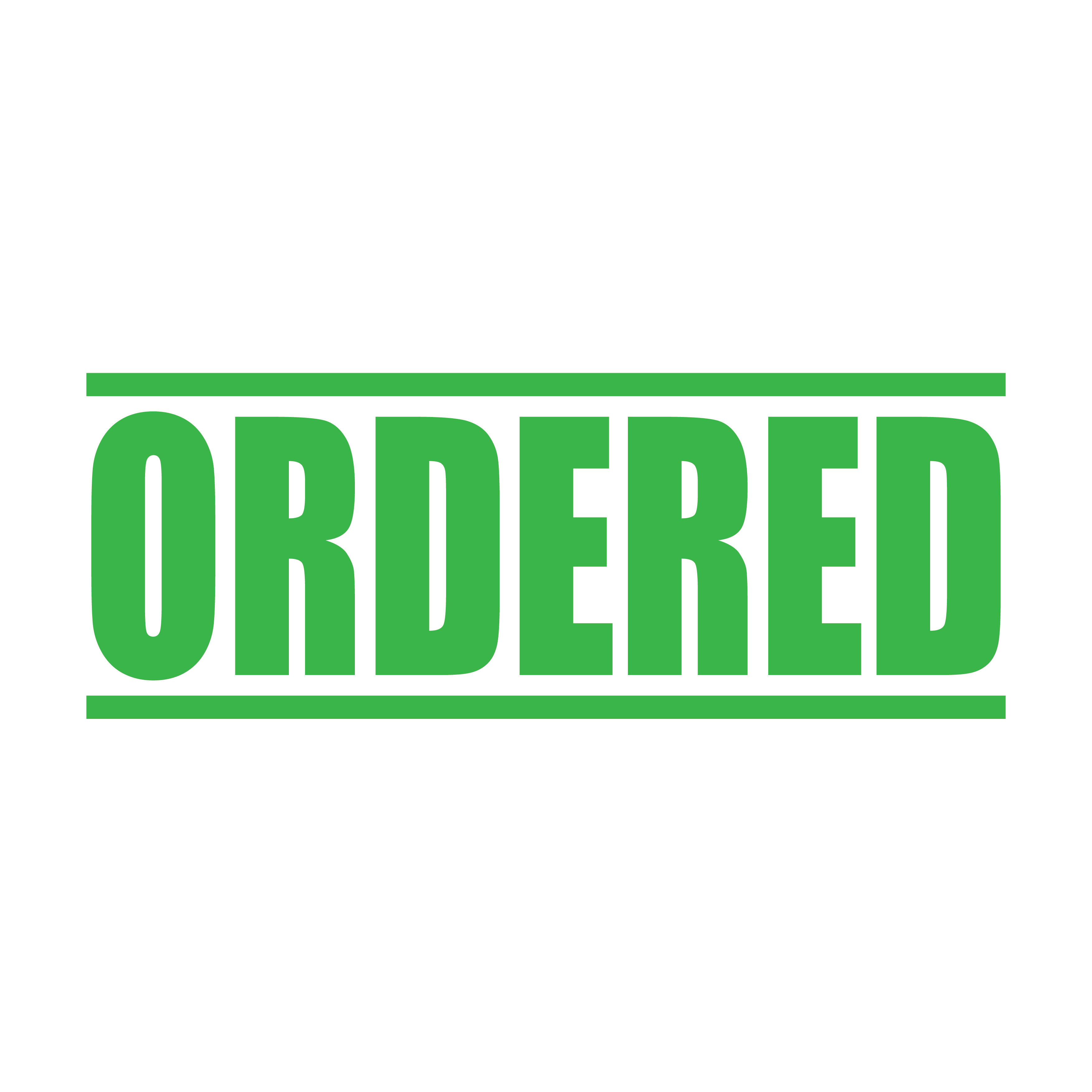 "An apple green self inking rubber stamp with the word 'ORDERED' printed in bold capital letters in apple green ink. stampers hand stamp office business inventory documents apple green ink
"