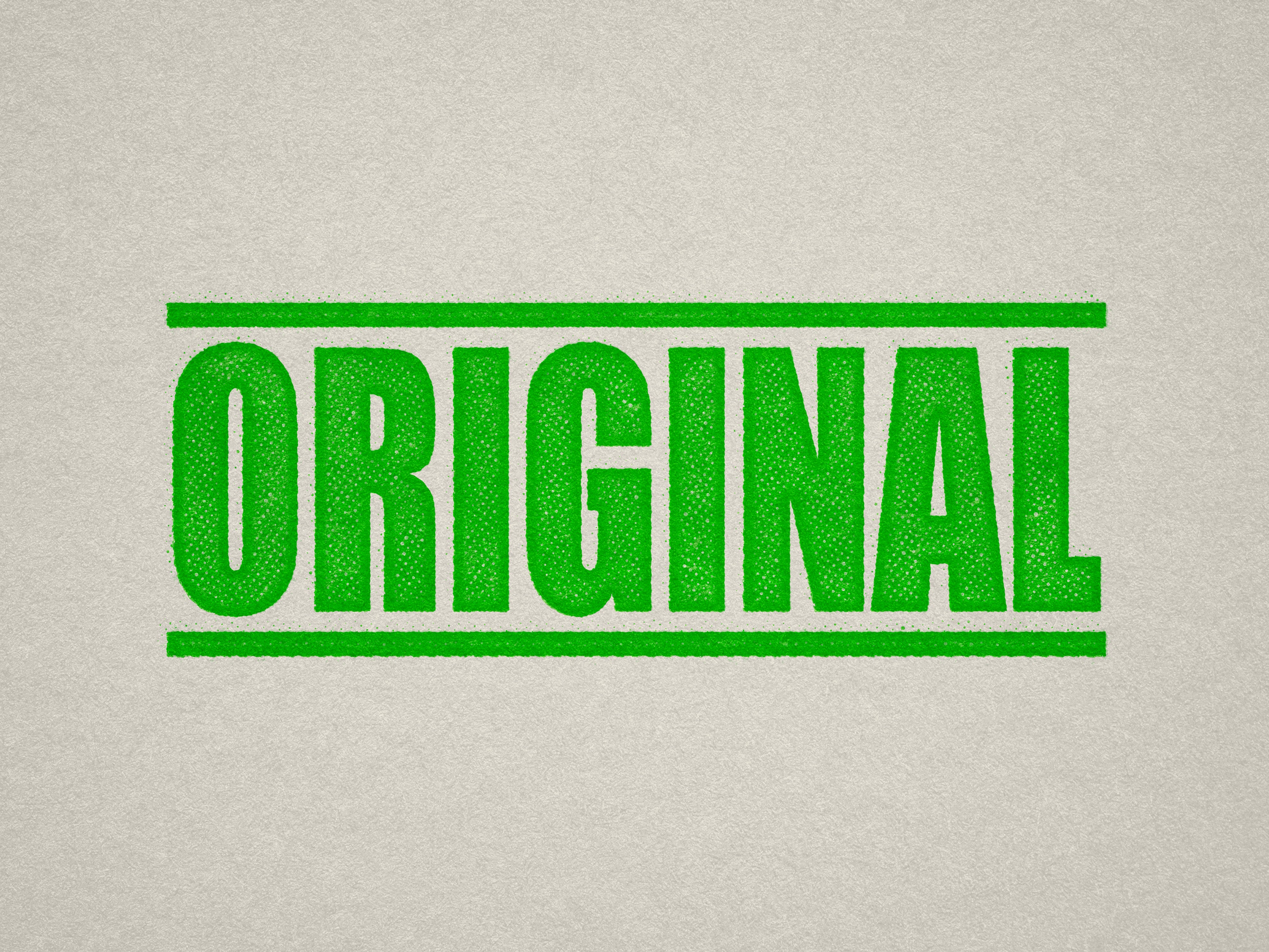 mock up design of 'Original' rubber stamp apple green ink in paper background stampers hand stamp office business inventory documents self inking prefill refillable stamps stamping