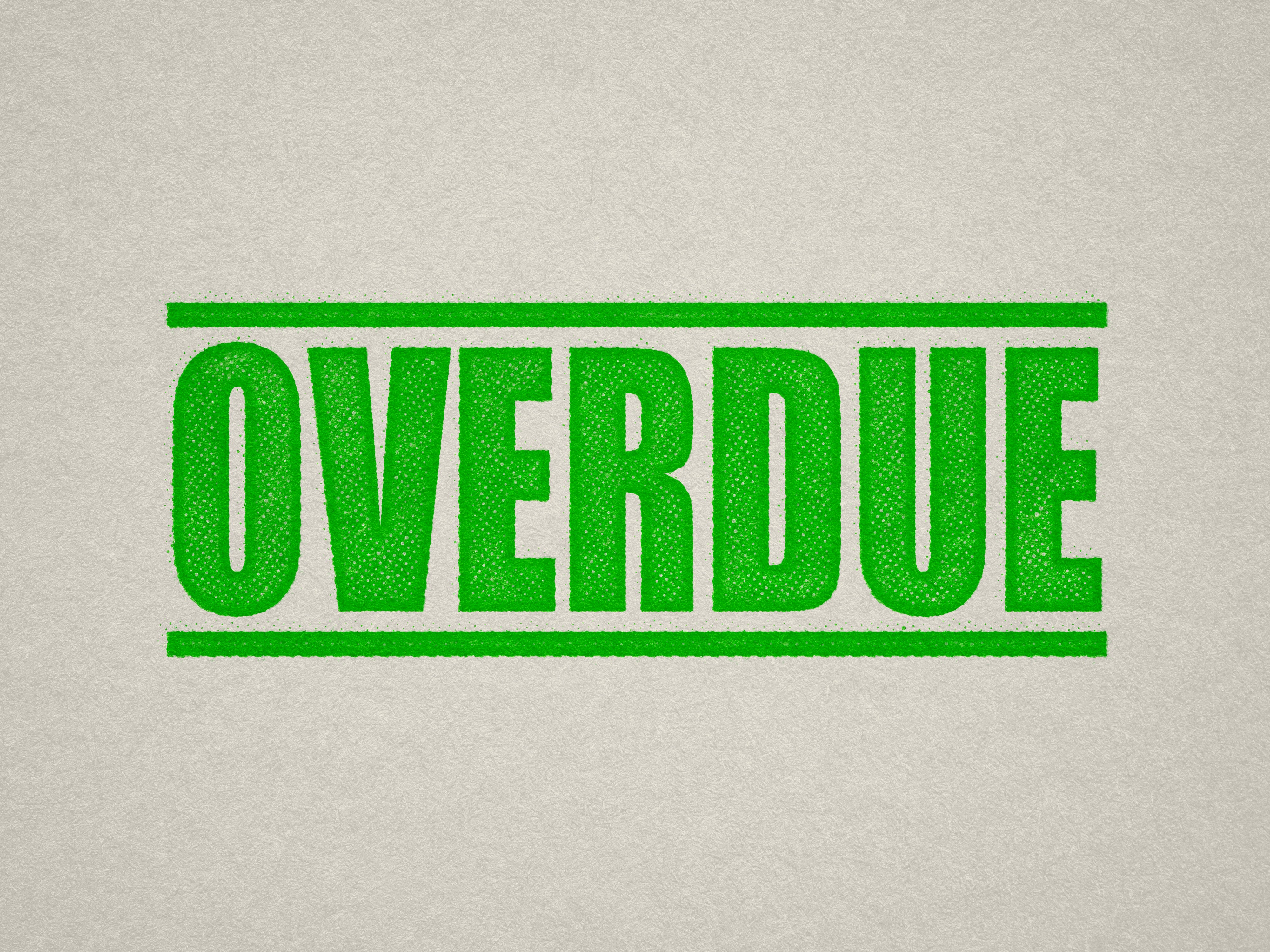 mock up design of 'Overdue " rubber stamp apple green ink in paper background stampers hand stamp office business inventory documents