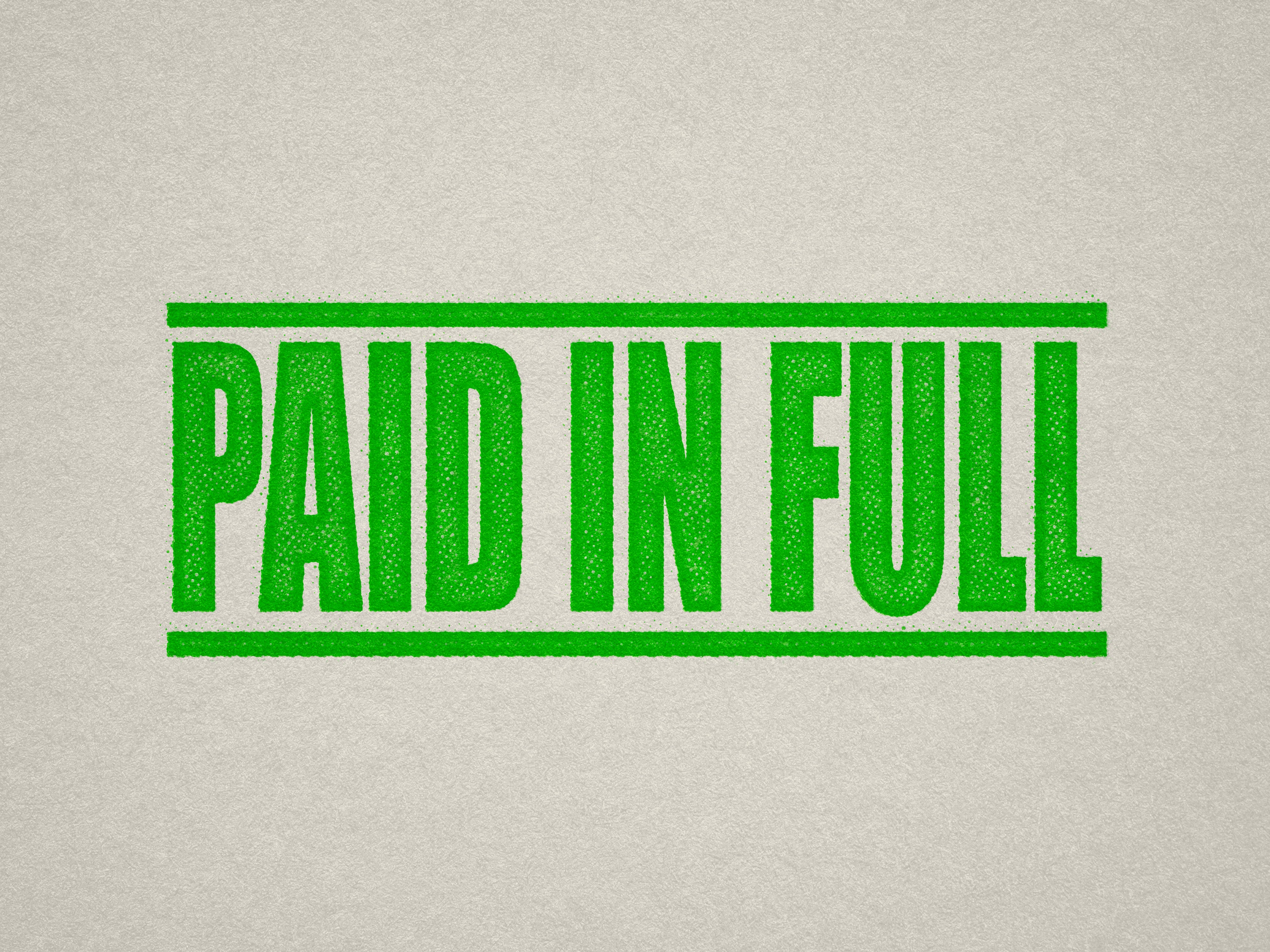 mock up design of 'Paid In Full' rubber stamp apple green ink in paper background stampers hand stamp office business inventory documents