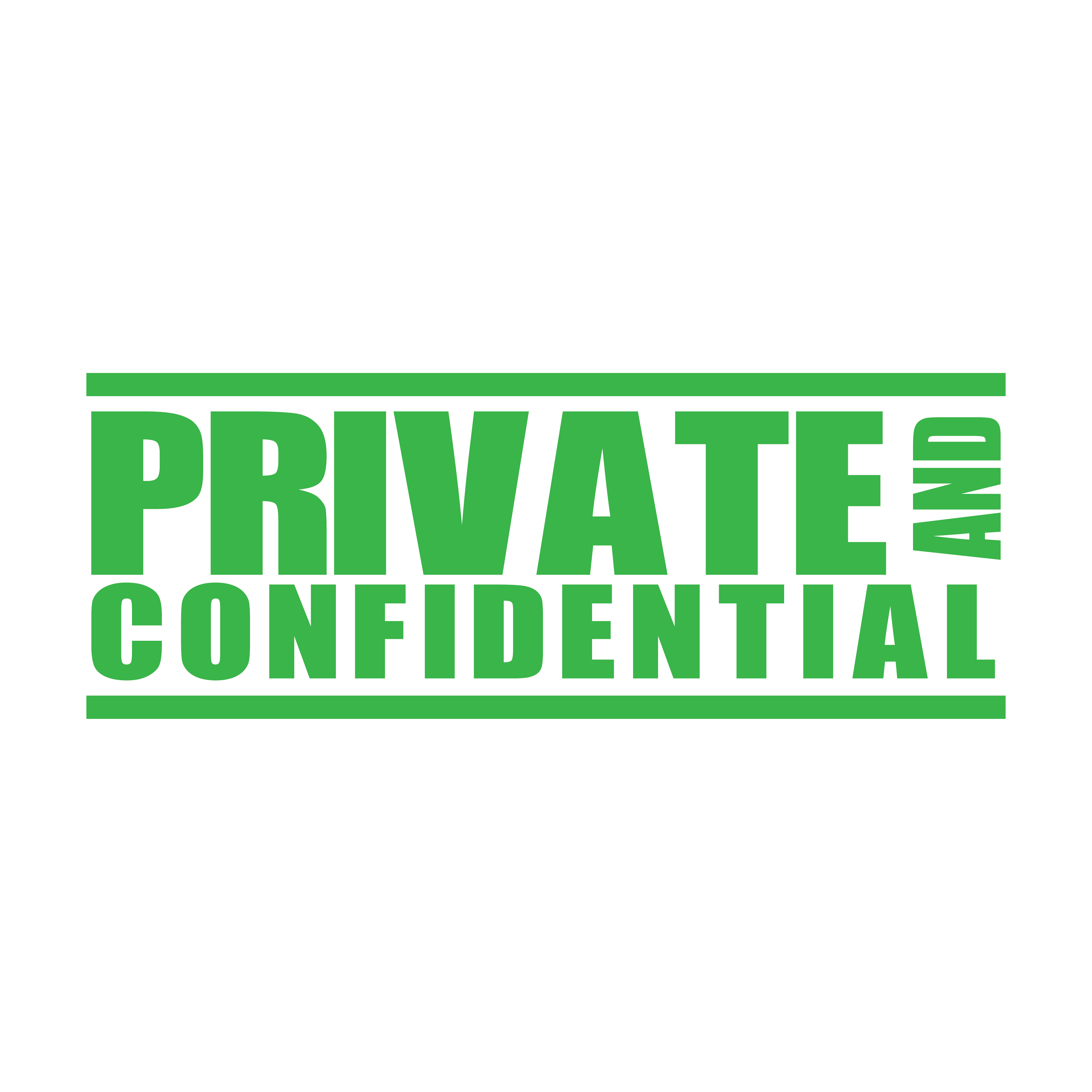 A apple green self inking rubber stamp with the word 'Private and Confidential' printed in bold capital letters in apple green ink. stampers hand stamp office business inventory documents