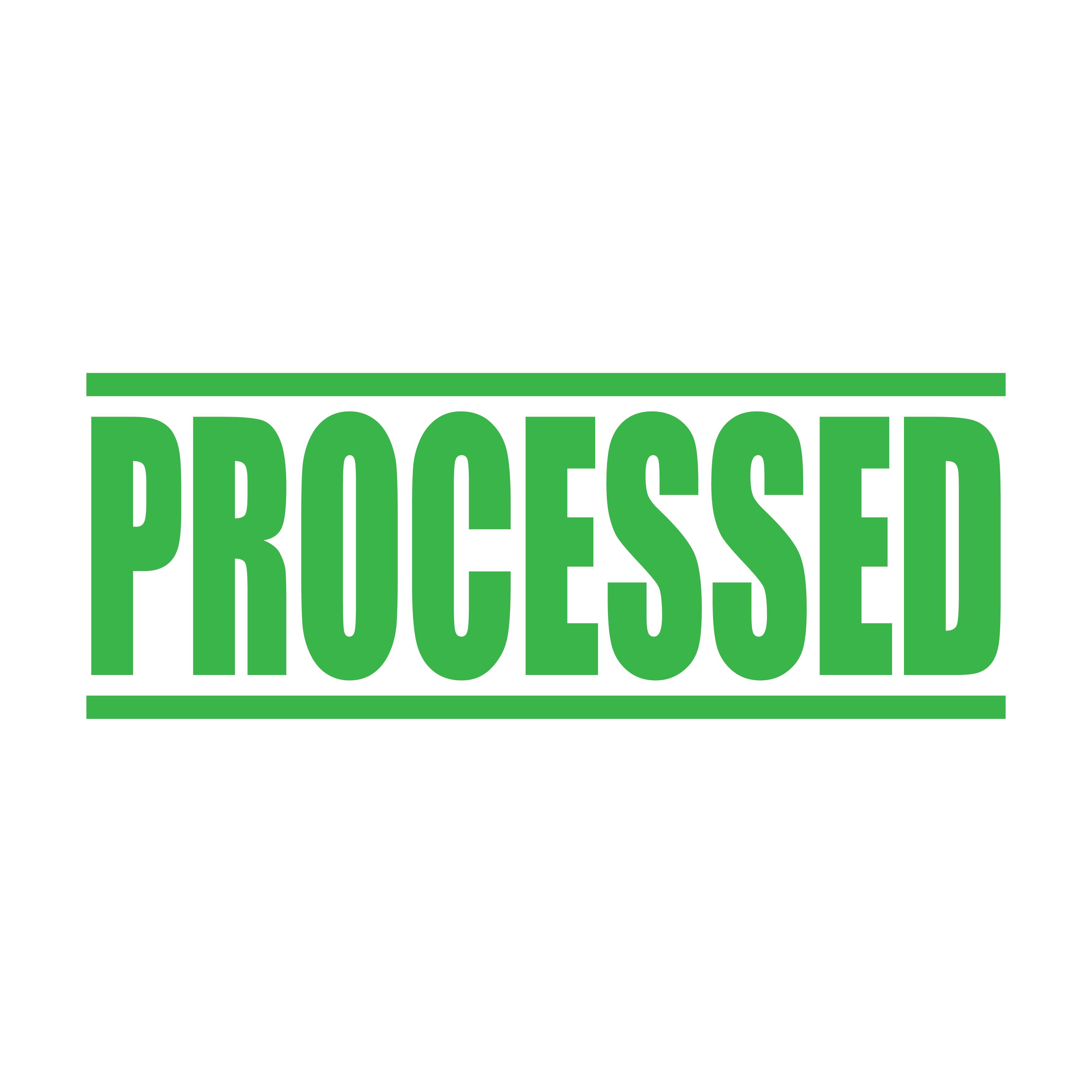 A apple green self inking rubber stamp with the word 'Processed ' printed in bold capital letters in apple green ink. stampers hand stamp office business inventory documents self inking prefill refillable stamps stamping